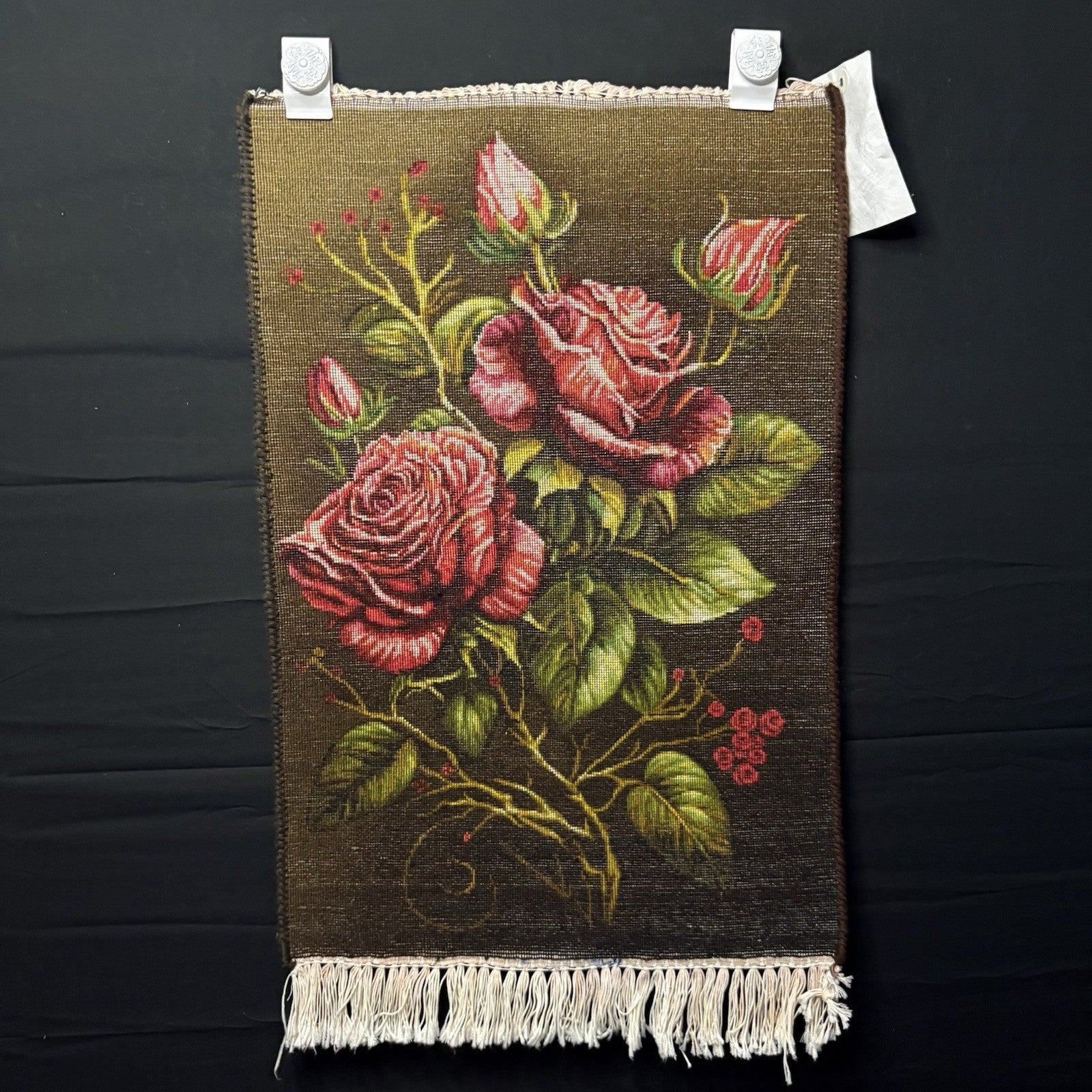 Persian Pictorial Rug Hand Knotted Silk 3D Roses 24”x16” 240KPSI w/Rug Hangers1