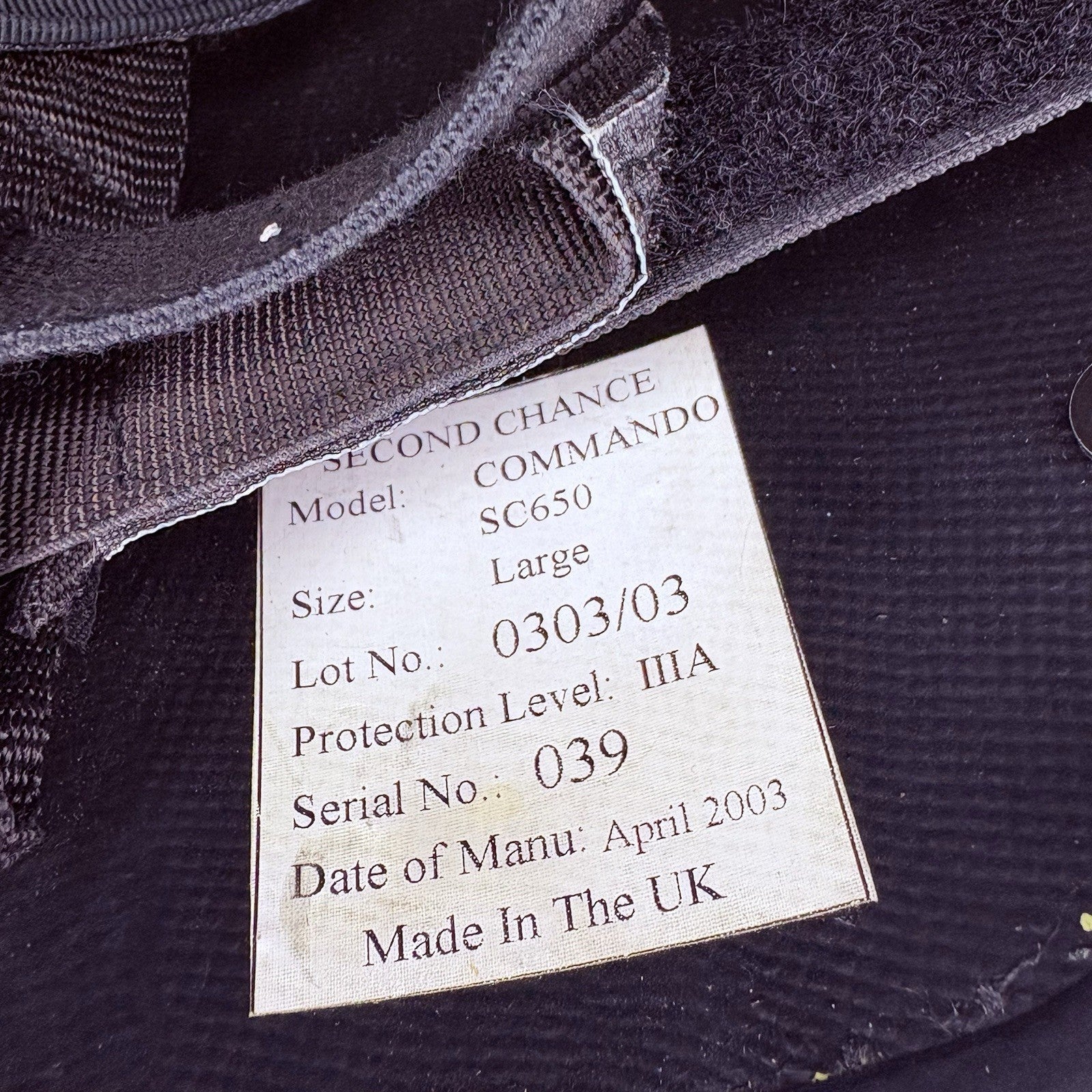 Second Chance IIIA (3A) Ballistic Helmet (Size Large) MADE IN UK, Bullet Proof5