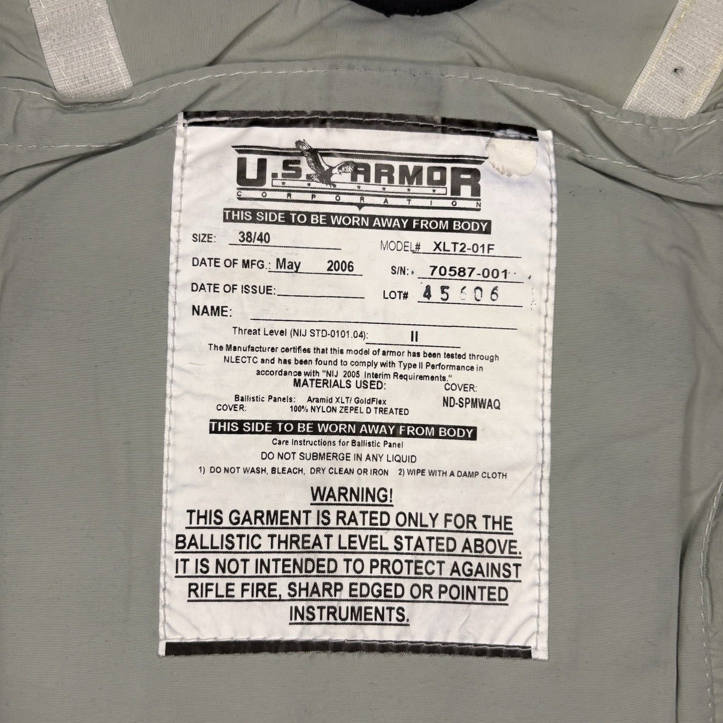 US Armor Level 2 Bullet Proof Vest Size Female SMALL Ballistic II Concealable9
