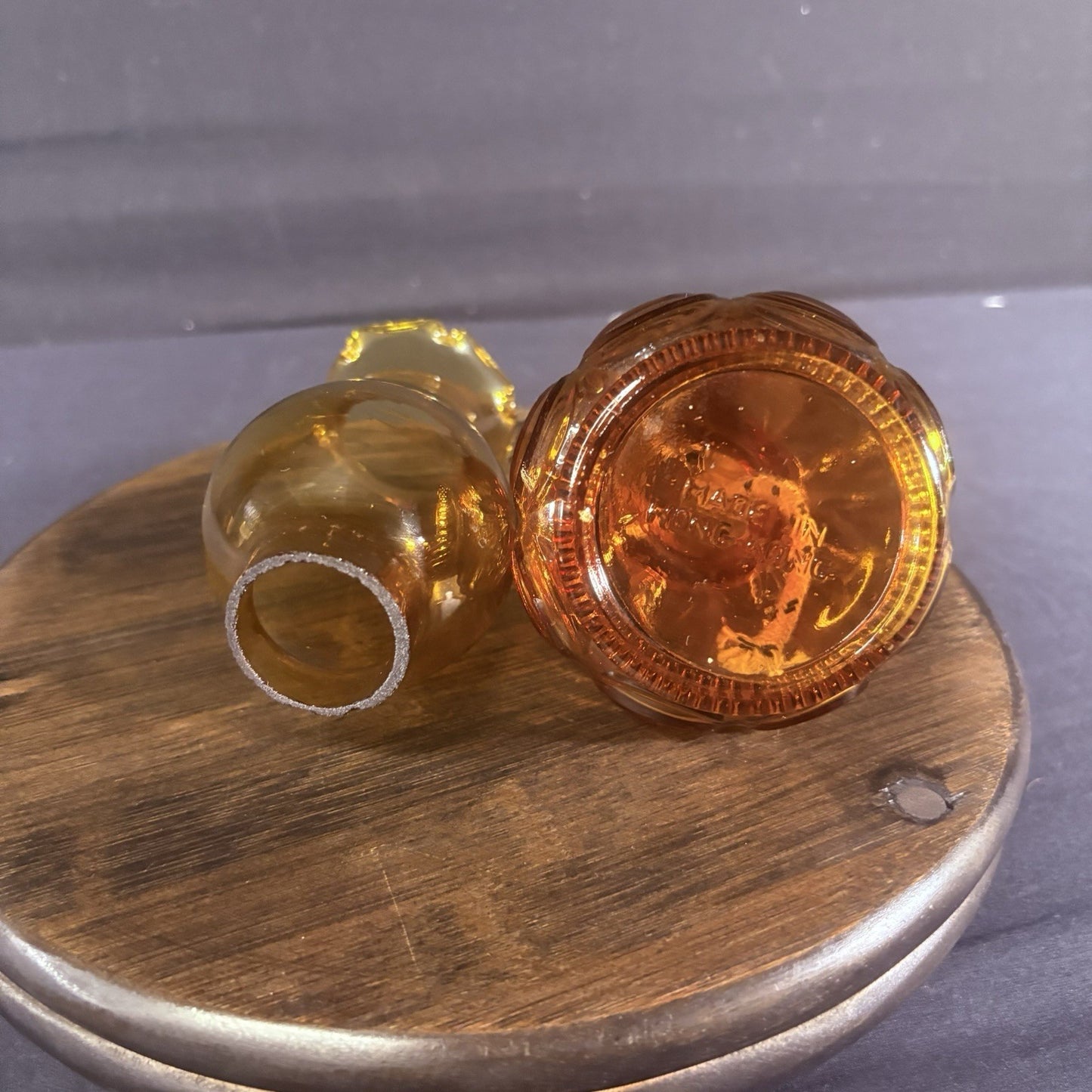 VTG Miniature Hurricane Oil Lamp Amber Base, Hong Kong 8" Clear Shade5