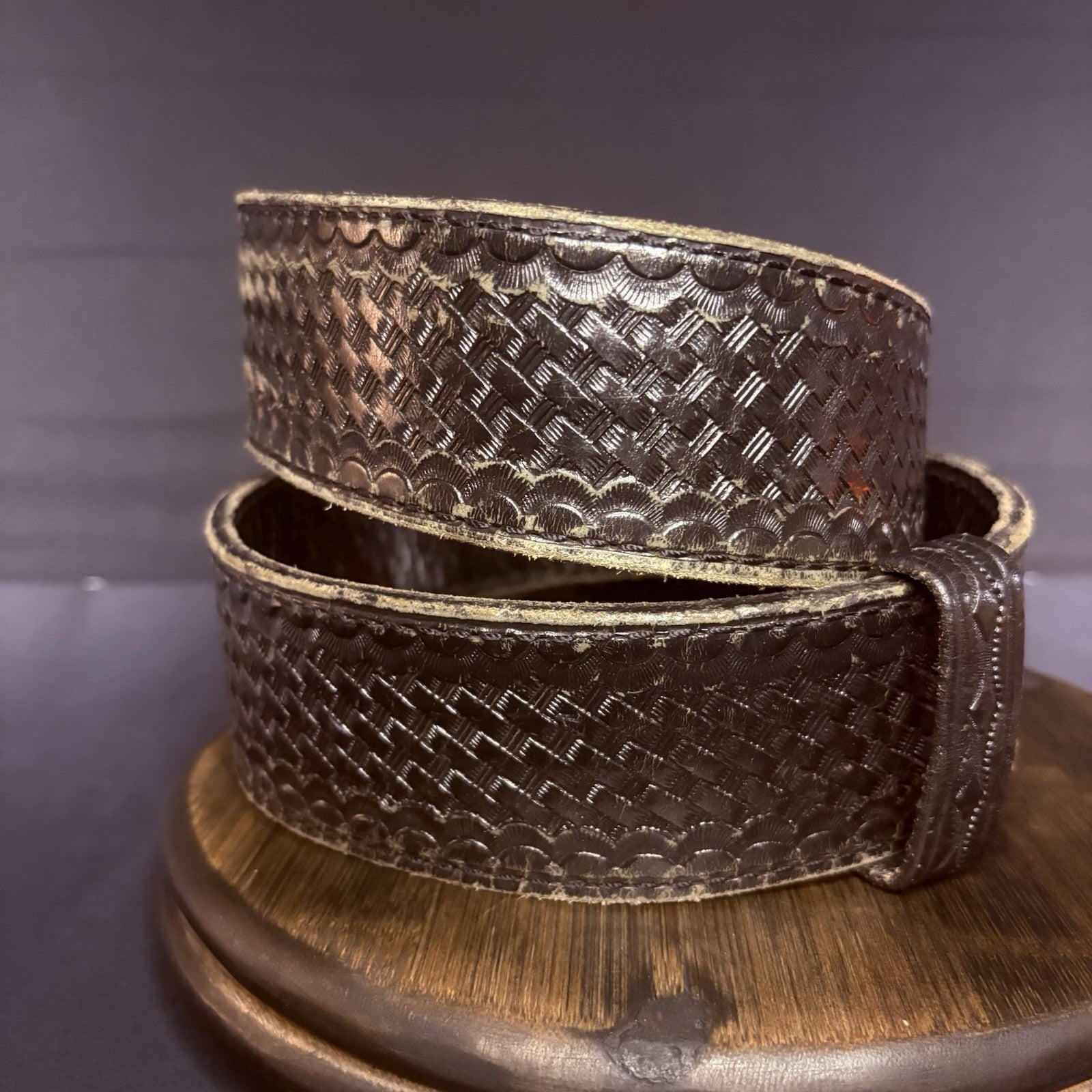 JS Leather Sam Browne Duty Belt Size 36" Black Basket Weave Black Brass Buckle6