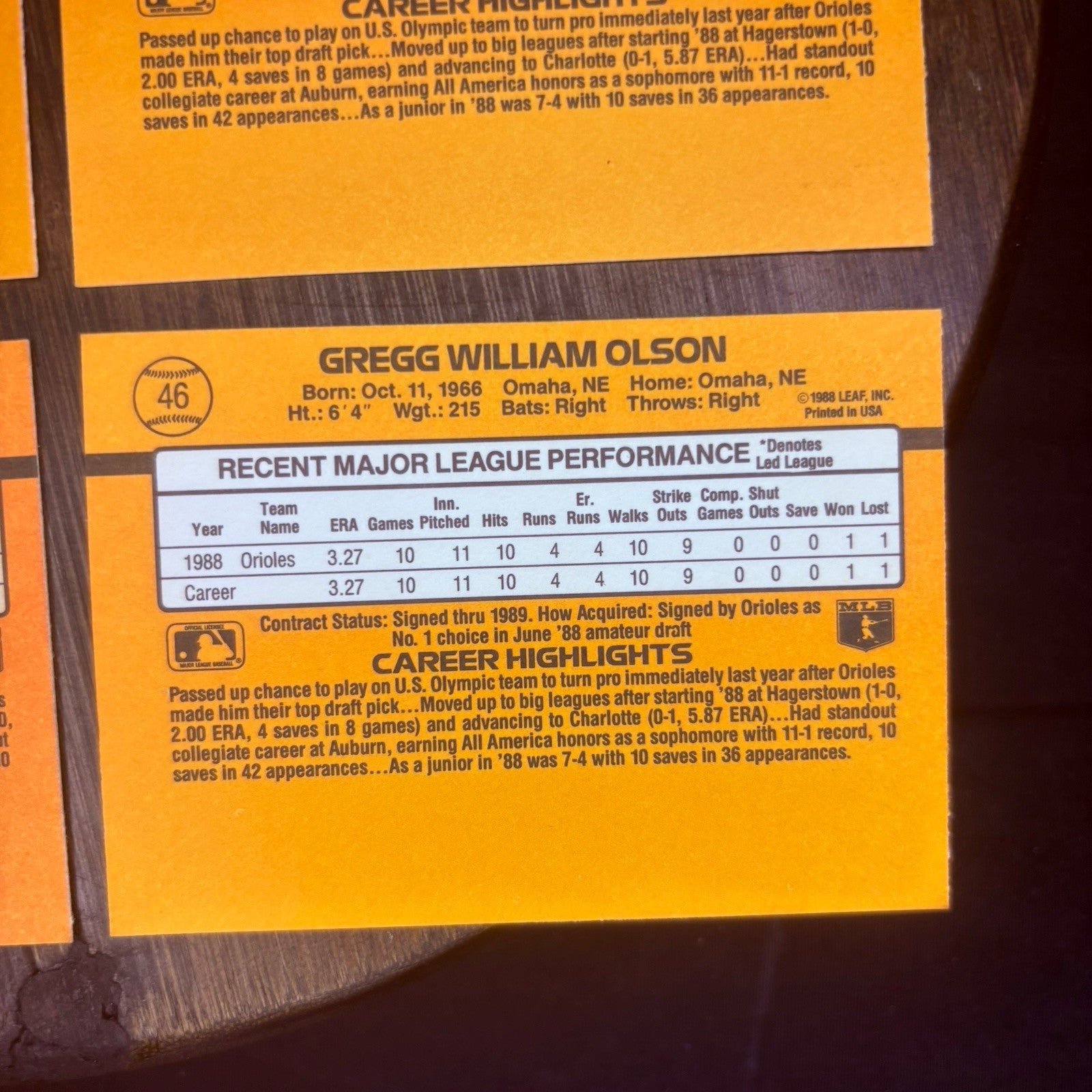 (Lot of 6) 1989 Donruss Rated Rookie Greg Olson Baltimore Orioles  #467