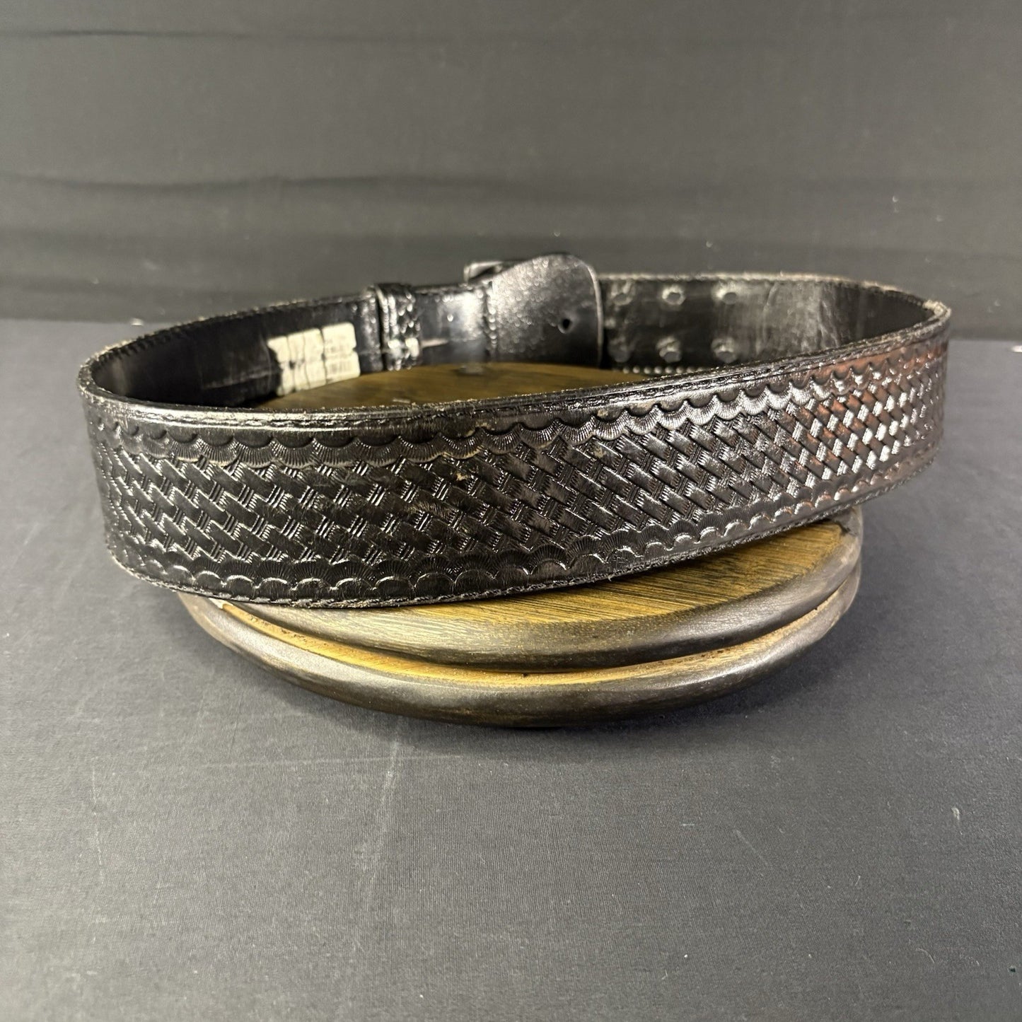 Black Basket Weave Leather Duty Belt 34” Waist ~JS Leather~ Black Metal Buckle3