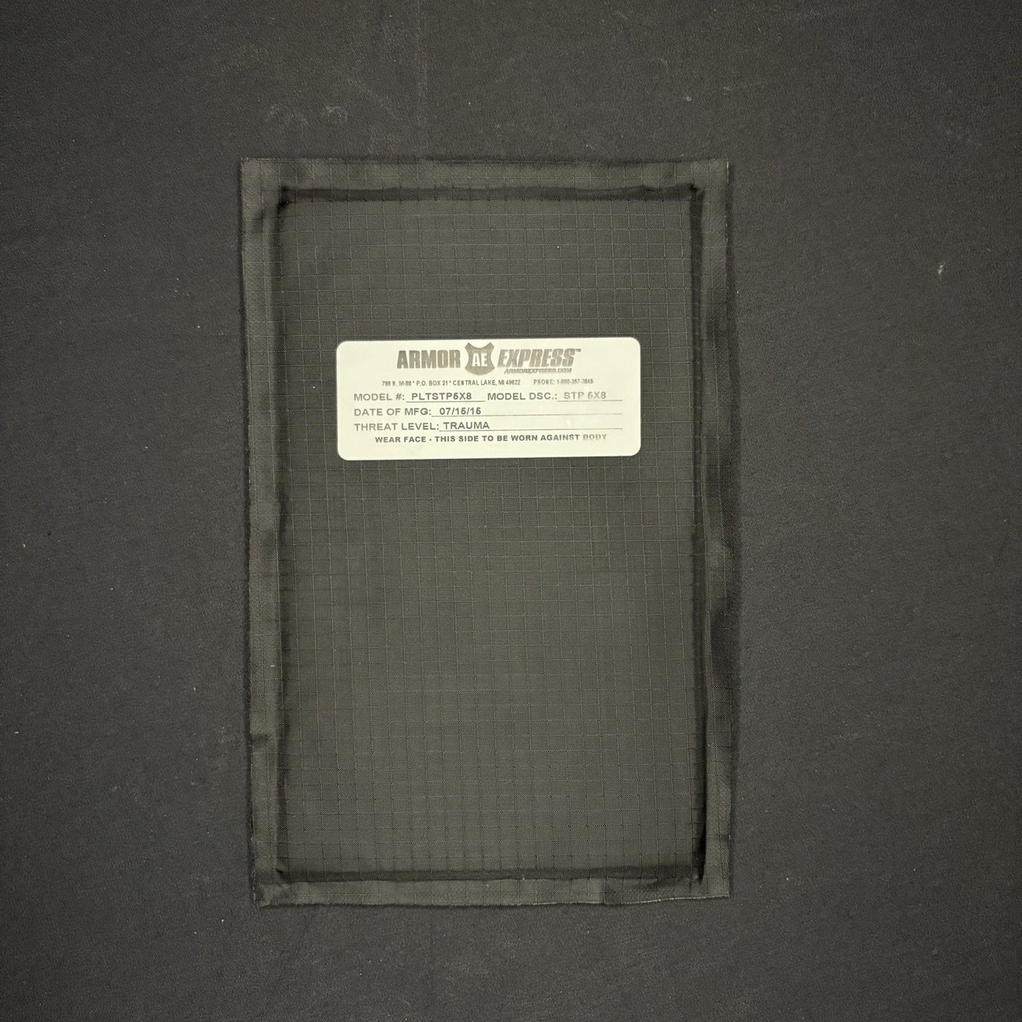 Armor Express Trauma Pad 5x8 Model STP Soft Black Impact Panel Body Armor0