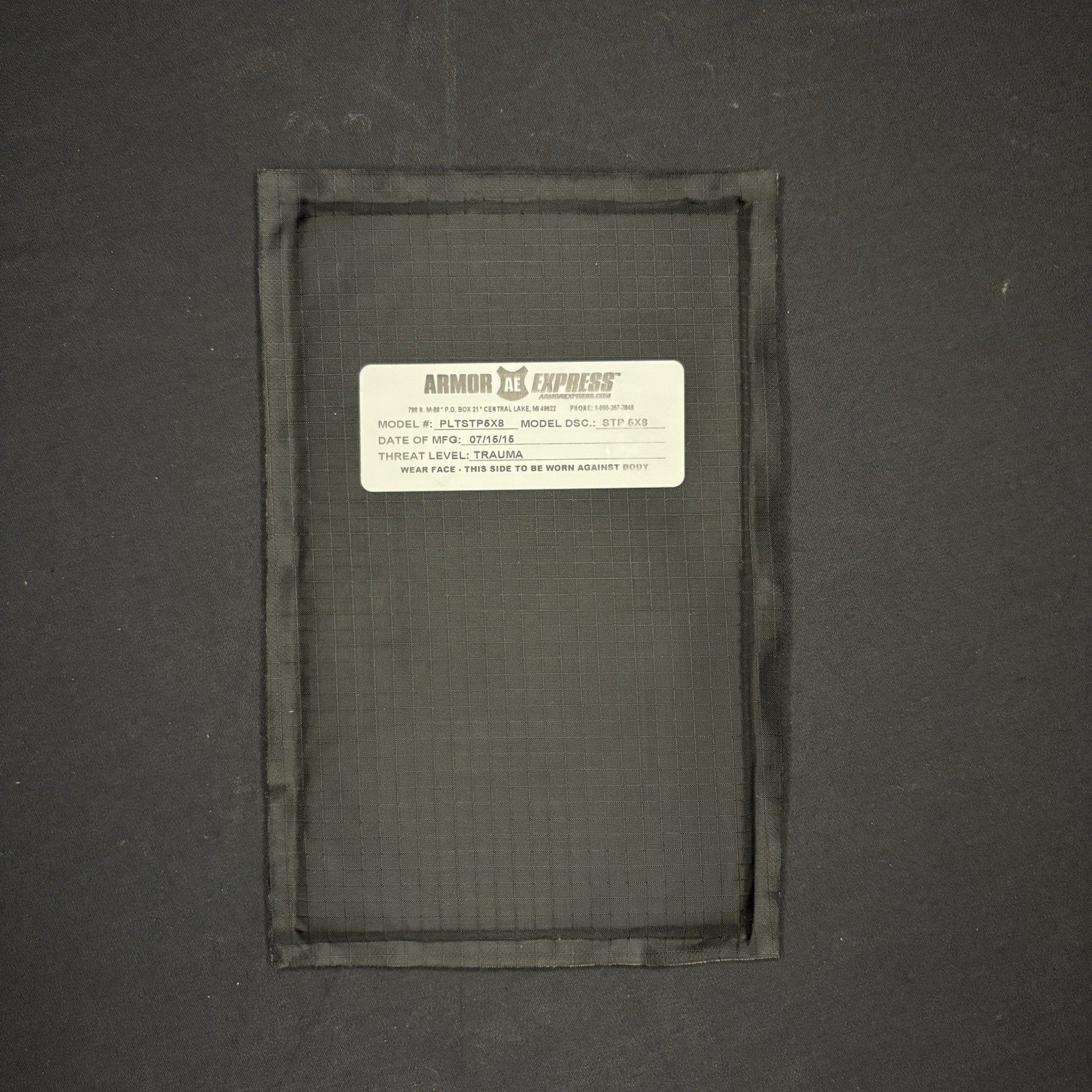 Armor Express Trauma Pad 5x8 Model STP Soft Black Impact Panel Body Armor0