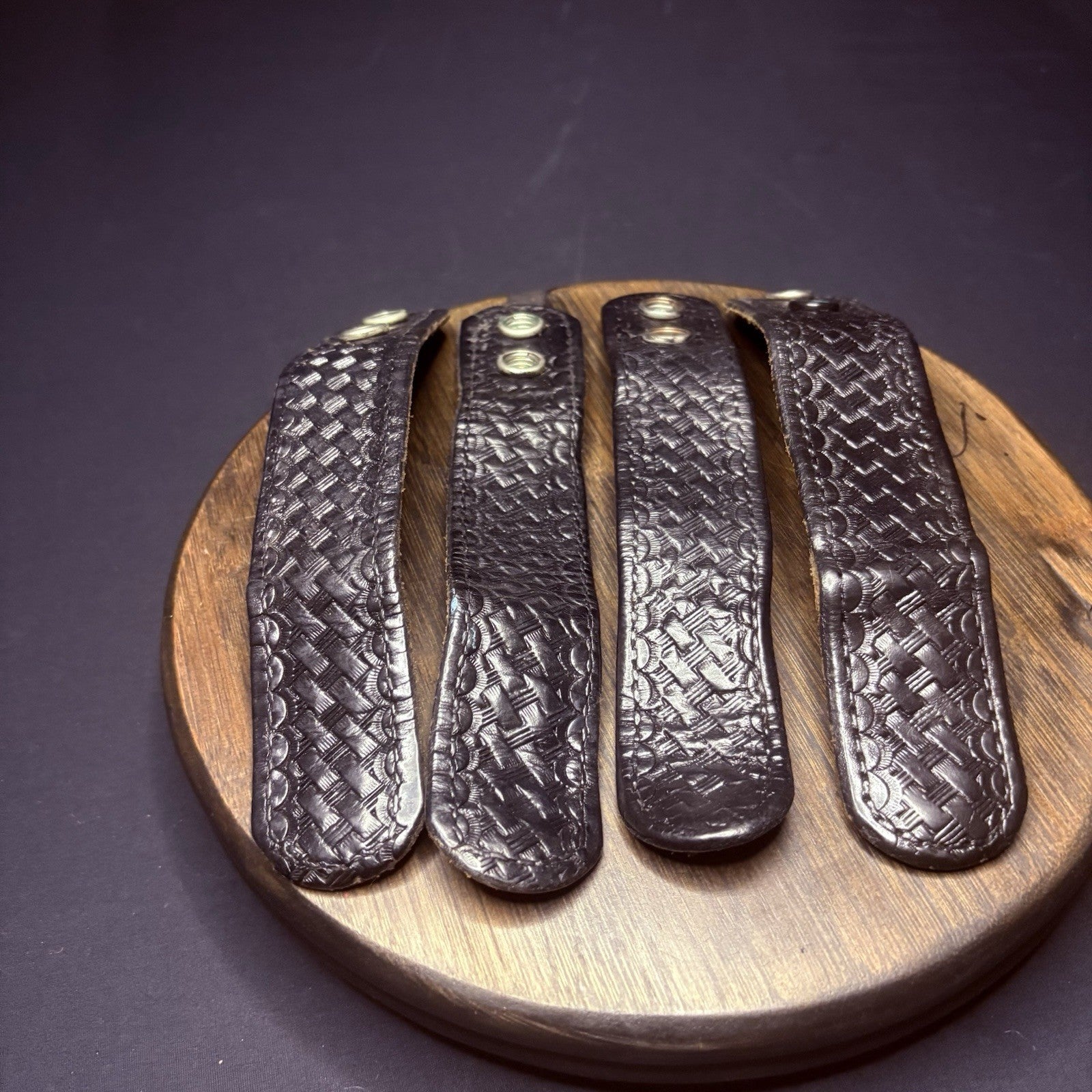 Thick Leather Duty Belt Keepers (4) With Hidden Double Snaps Black Basket Weave2