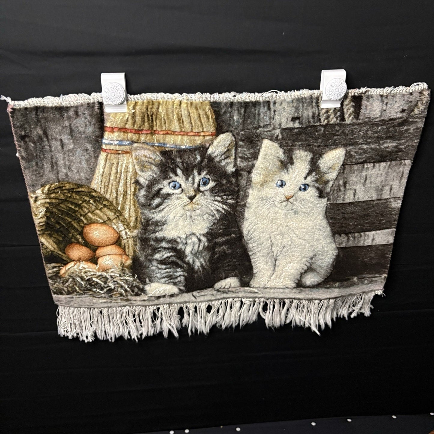 Pictorial Rug 3-D Kittens Tabrizz Hand Knotted 24”x16” w/Rug Hangers12