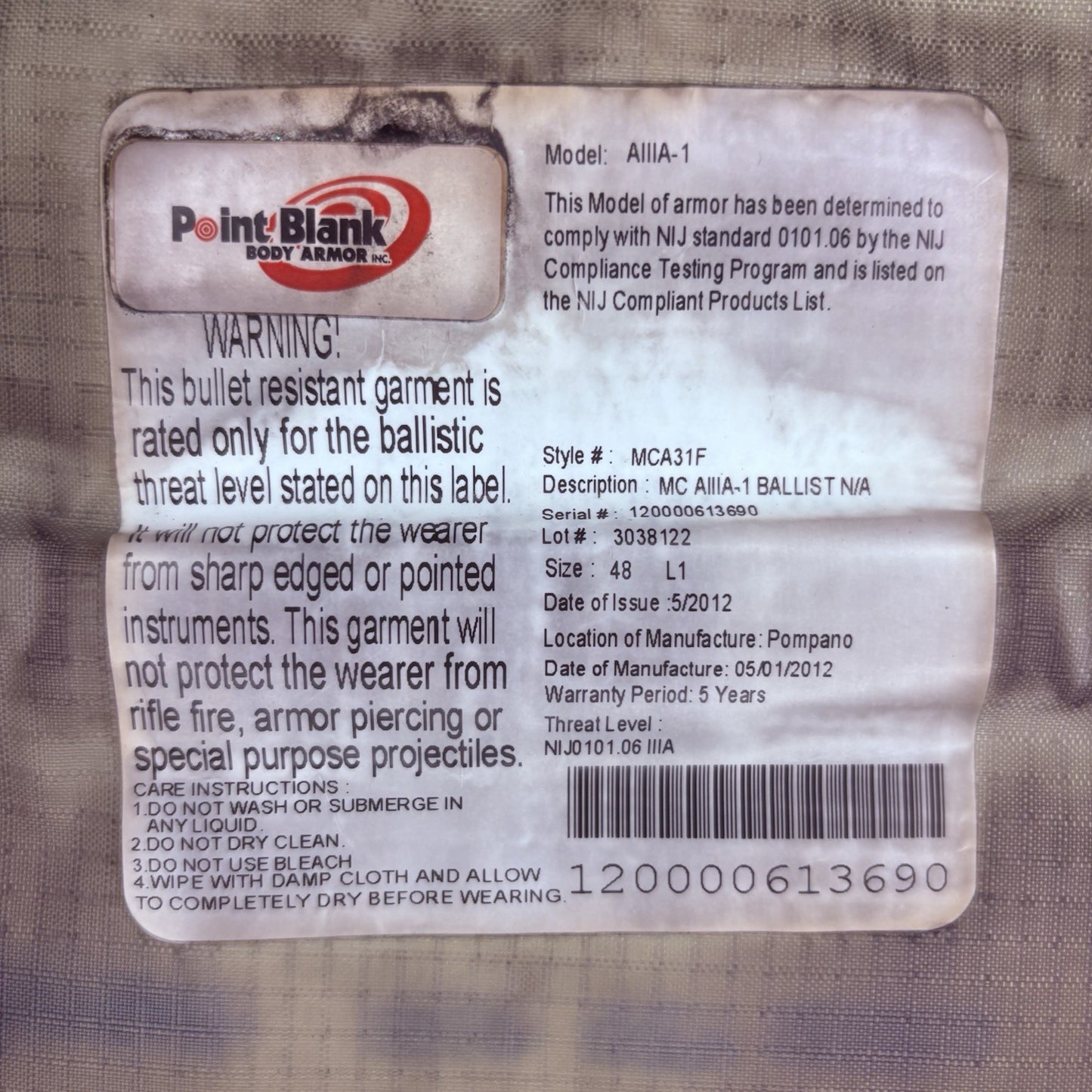 PB Armor 3A Vest Size Large Long IIIA Ballistic Bullet Proof Concealable Armor13
