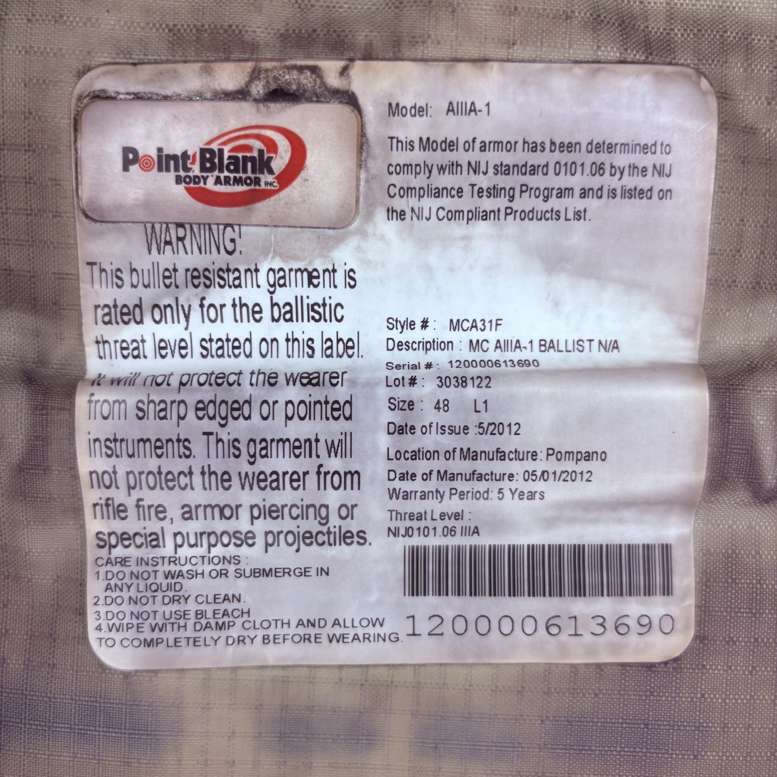 PB Armor 3A Vest Size Large Long IIIA Ballistic Bullet Proof Concealable Armor13