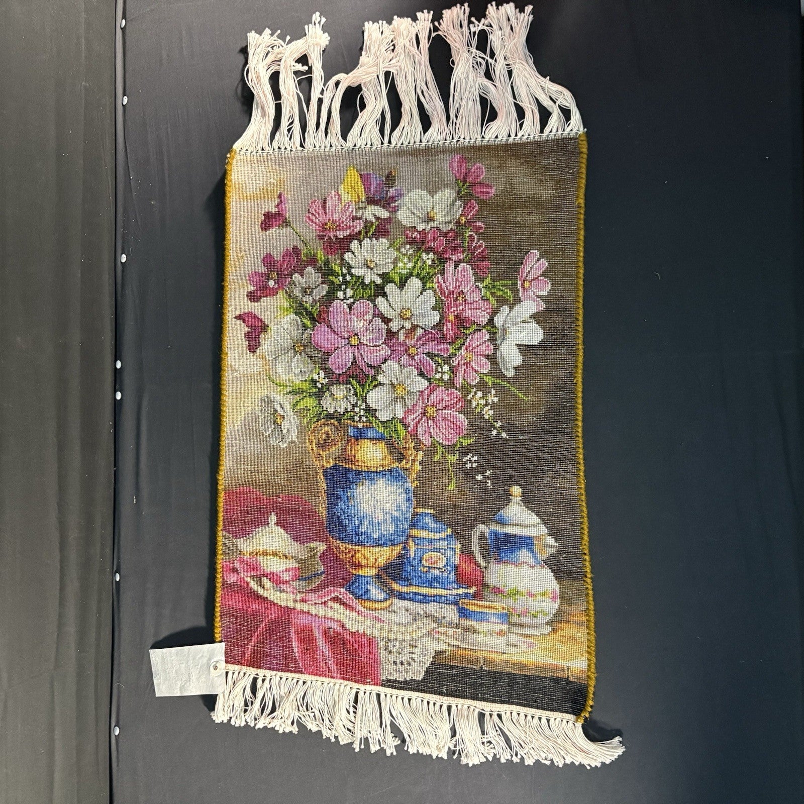 Pictorial Rug Flower Hand Knotted Tab’riz 23”x16” Cotton w/Silk 240KPSI23