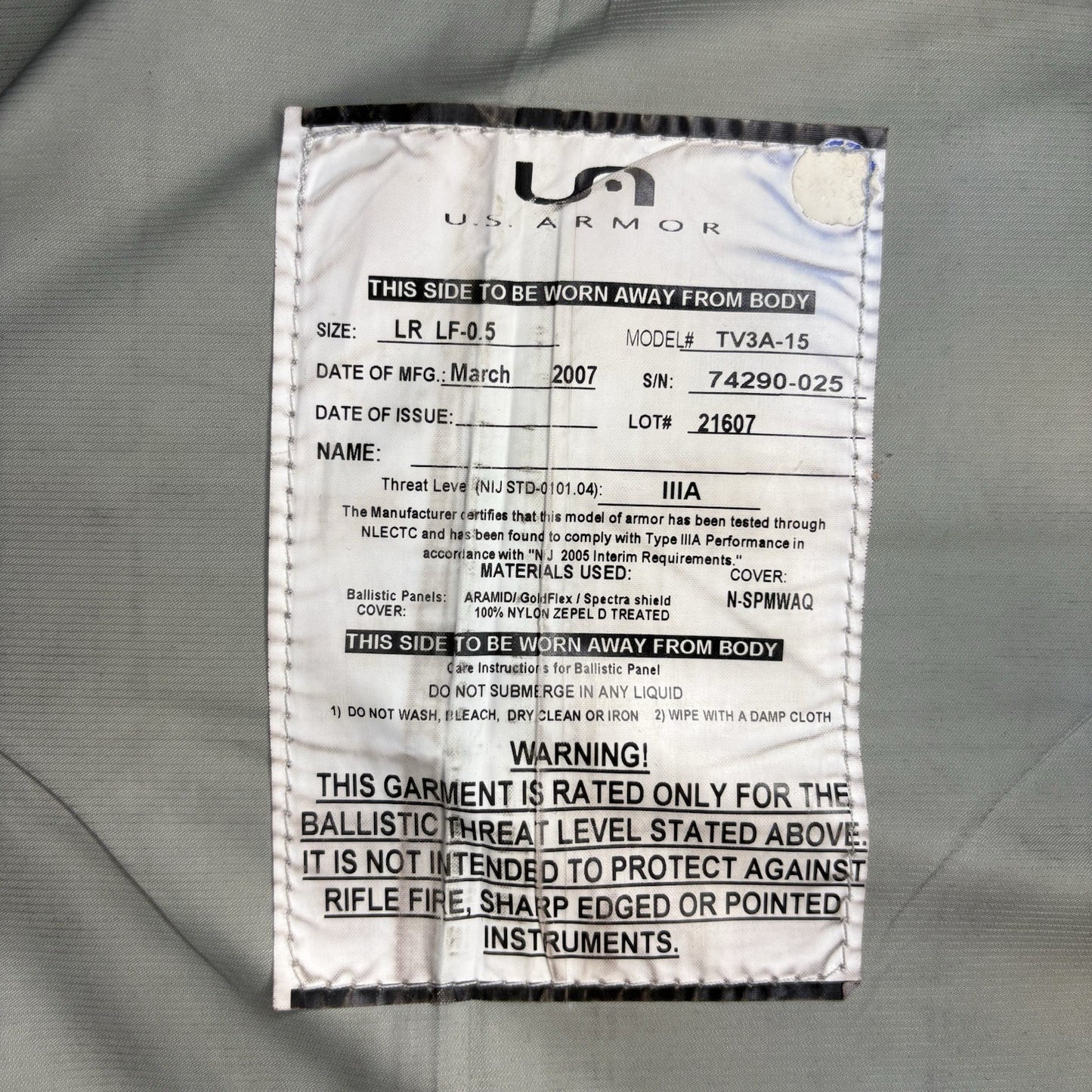 US Armor IIIA (3A) Bullet Proof Vest (Size Medium) With Ballistic Trauma Plate11
