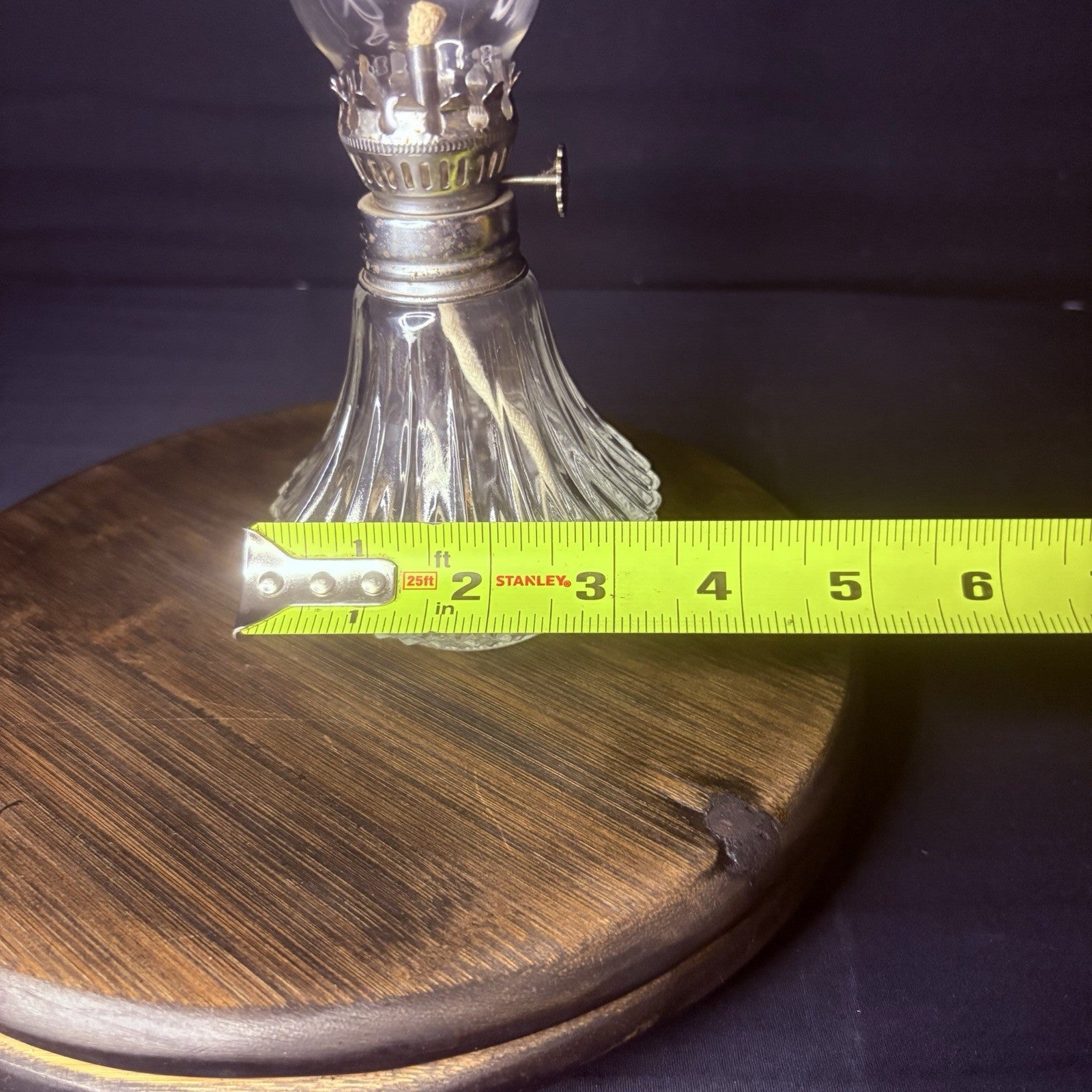 Vintage Miniature Hurricane Oil Lamp Lamplight Long Chimney, Diamond Cut Base7