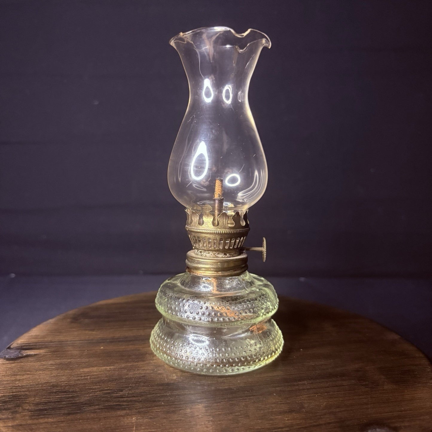 VTG Miniature Hurricane Lamp Clear w/ Hobnail Double Bubble Base Hong Kong Made10