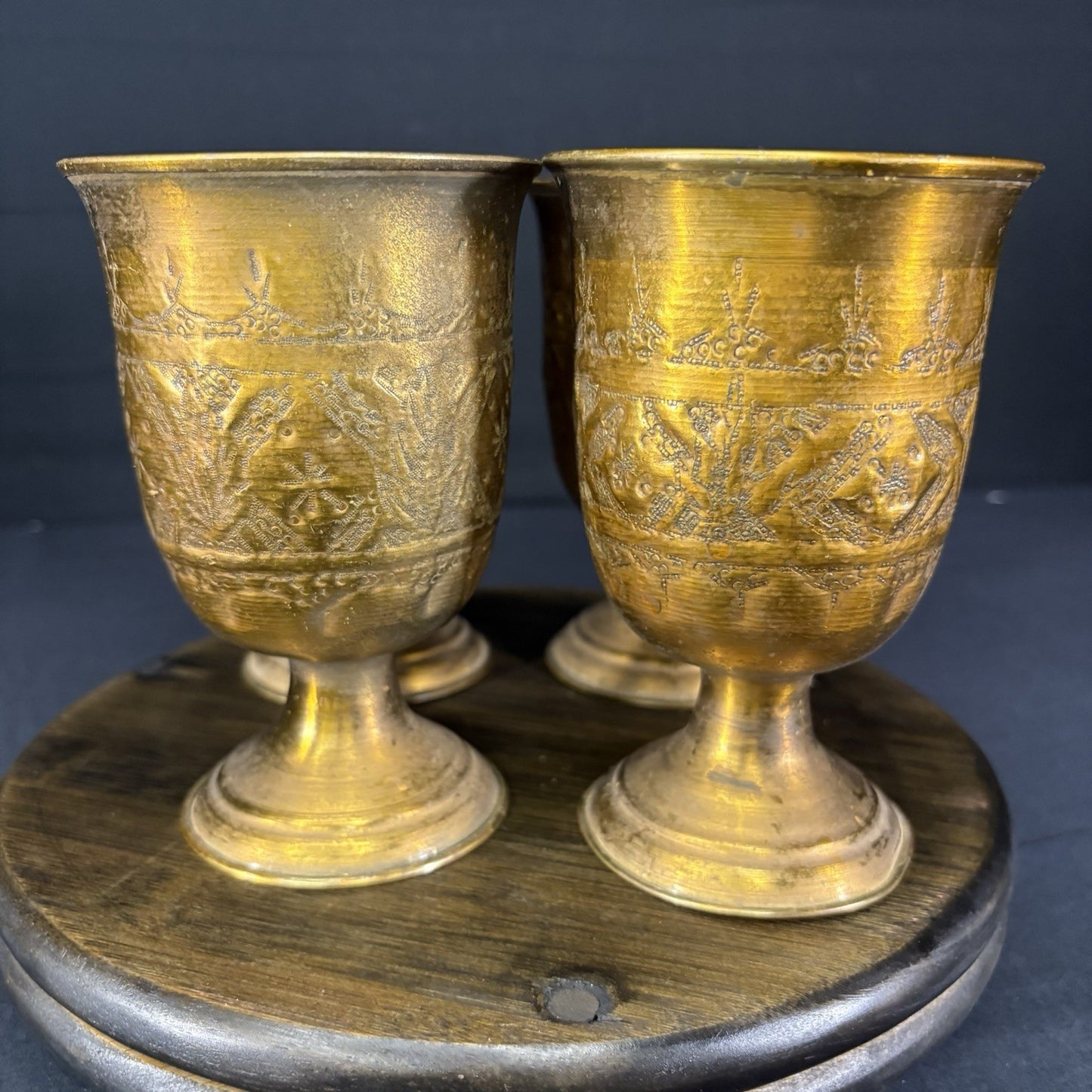 Goblet Set Qajar Dynasty Antique Copper Hand Etched Cups Early 1900s6