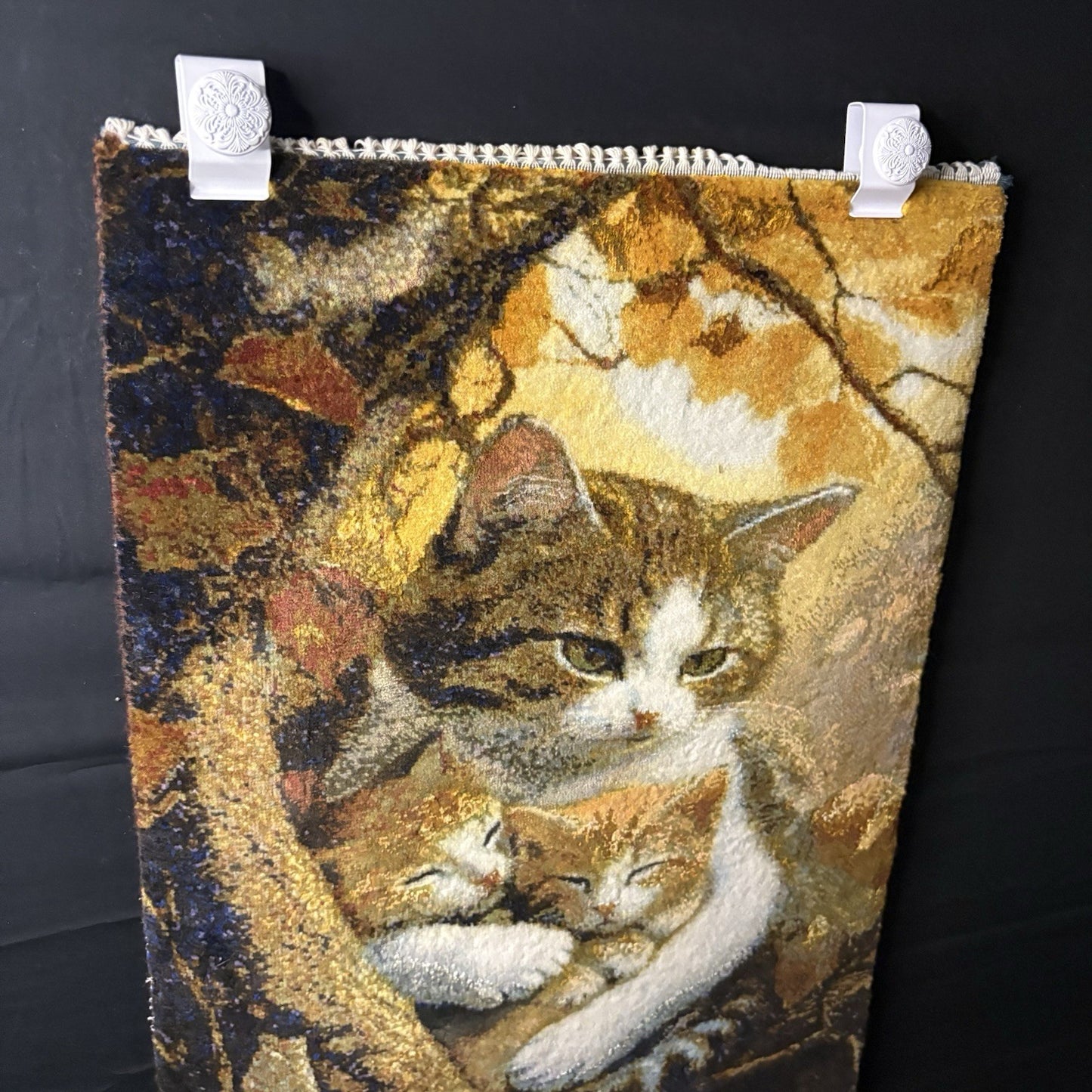 Pictorial Rug Kittens Hand Knotted w/Silk 289KPSI 25”x17” w/Rug Hangers10