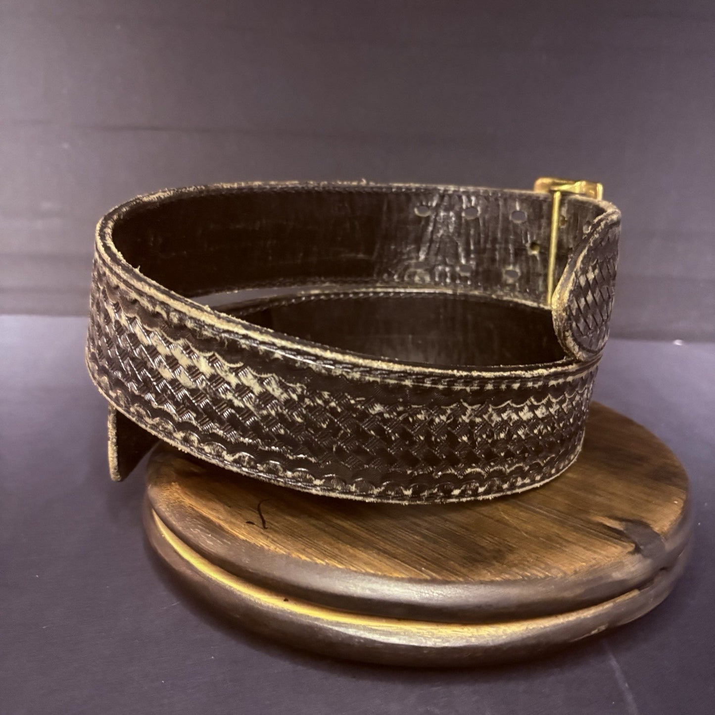 JS Leather Sam Browne Duty Belt Size 32" Black Basket Weave Brass Buckle9