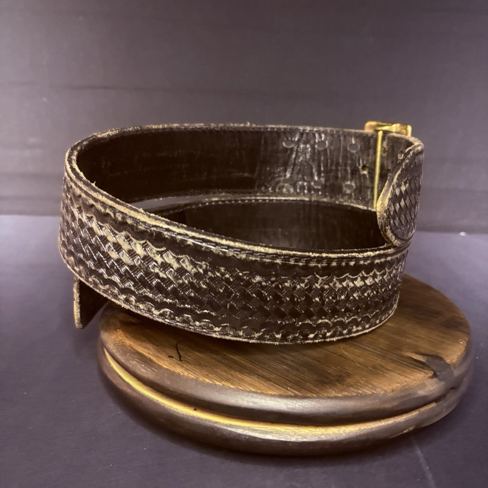 JS Leather Sam Browne Duty Belt Size 32" Black Basket Weave Brass Buckle9