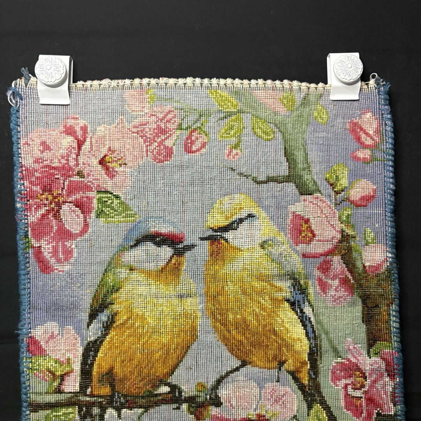 Per’sian Pictorial Rug Hand Knotted Birds & Flowers w/Silk 21”x15” w/Rug Hangers18