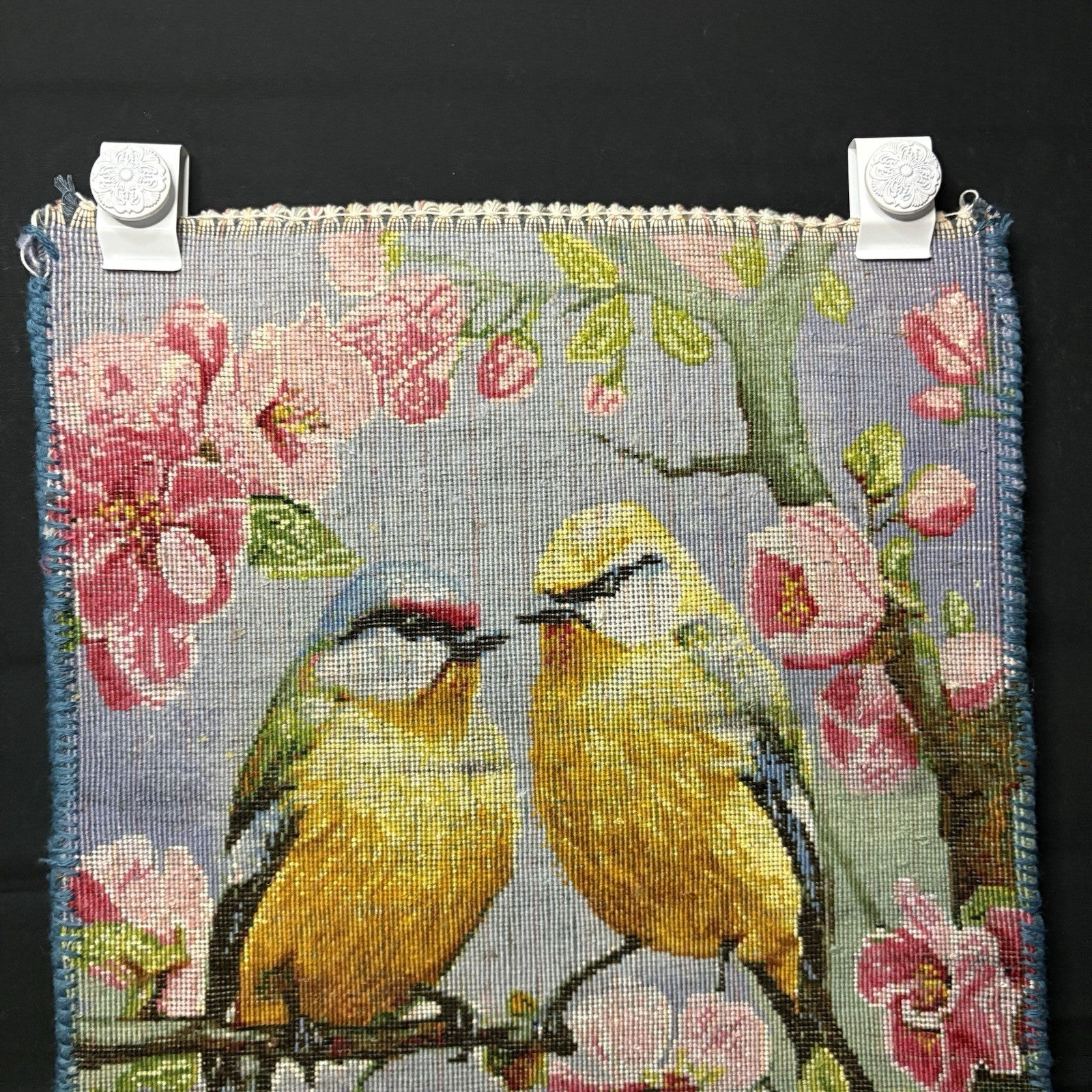 Per’sian Pictorial Rug Hand Knotted Birds & Flowers w/Silk 21”x15” w/Rug Hangers18