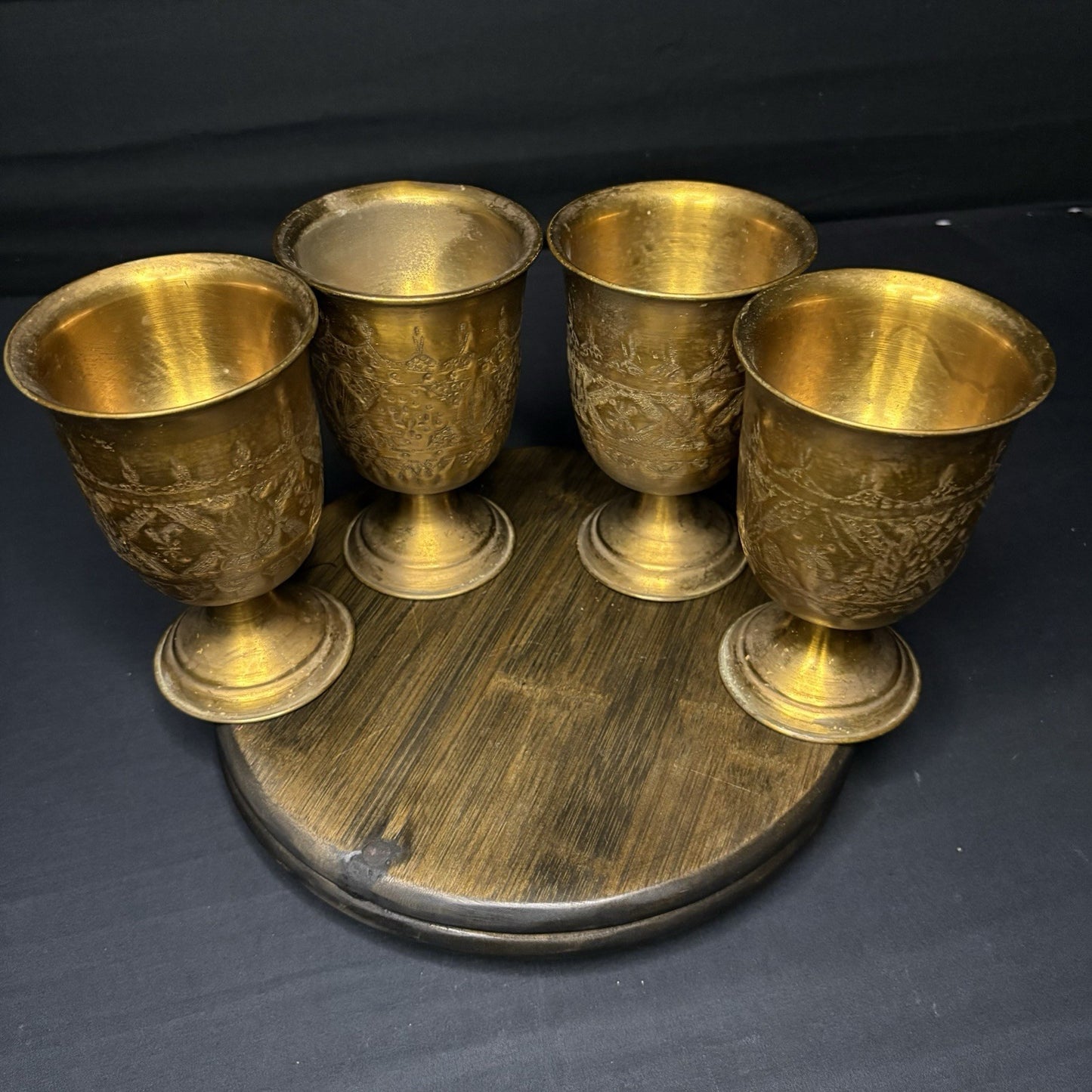 Goblet Set Qajar Dynasty Antique Copper Hand Etched Cups Early 1900s1