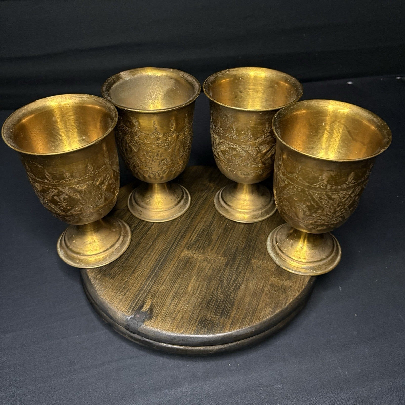 Goblet Set Qajar Dynasty Antique Copper Hand Etched Cups Early 1900s1