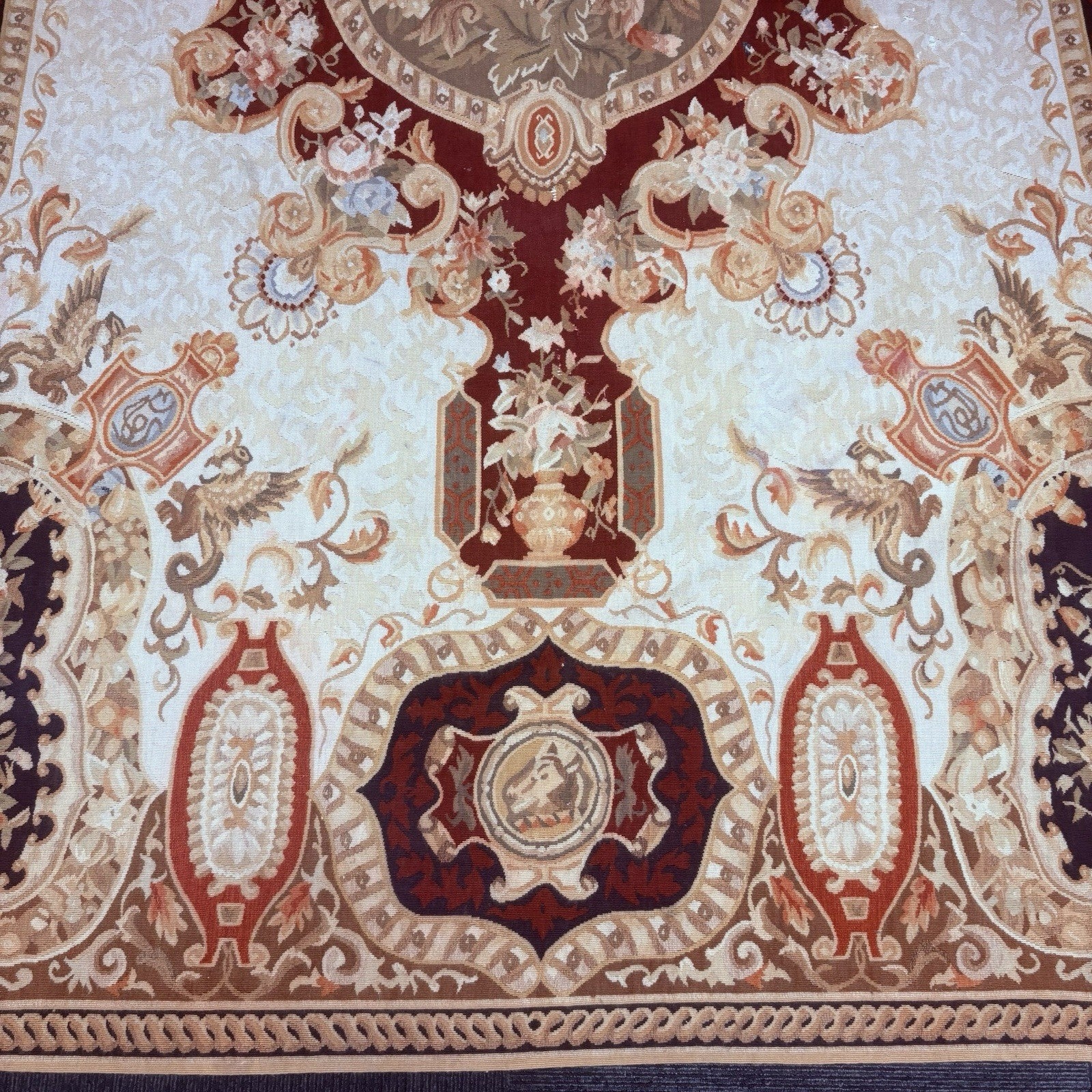 Antique French Tapestry 10x8, 19th Century, Hand Woven Aubusson Dragons10