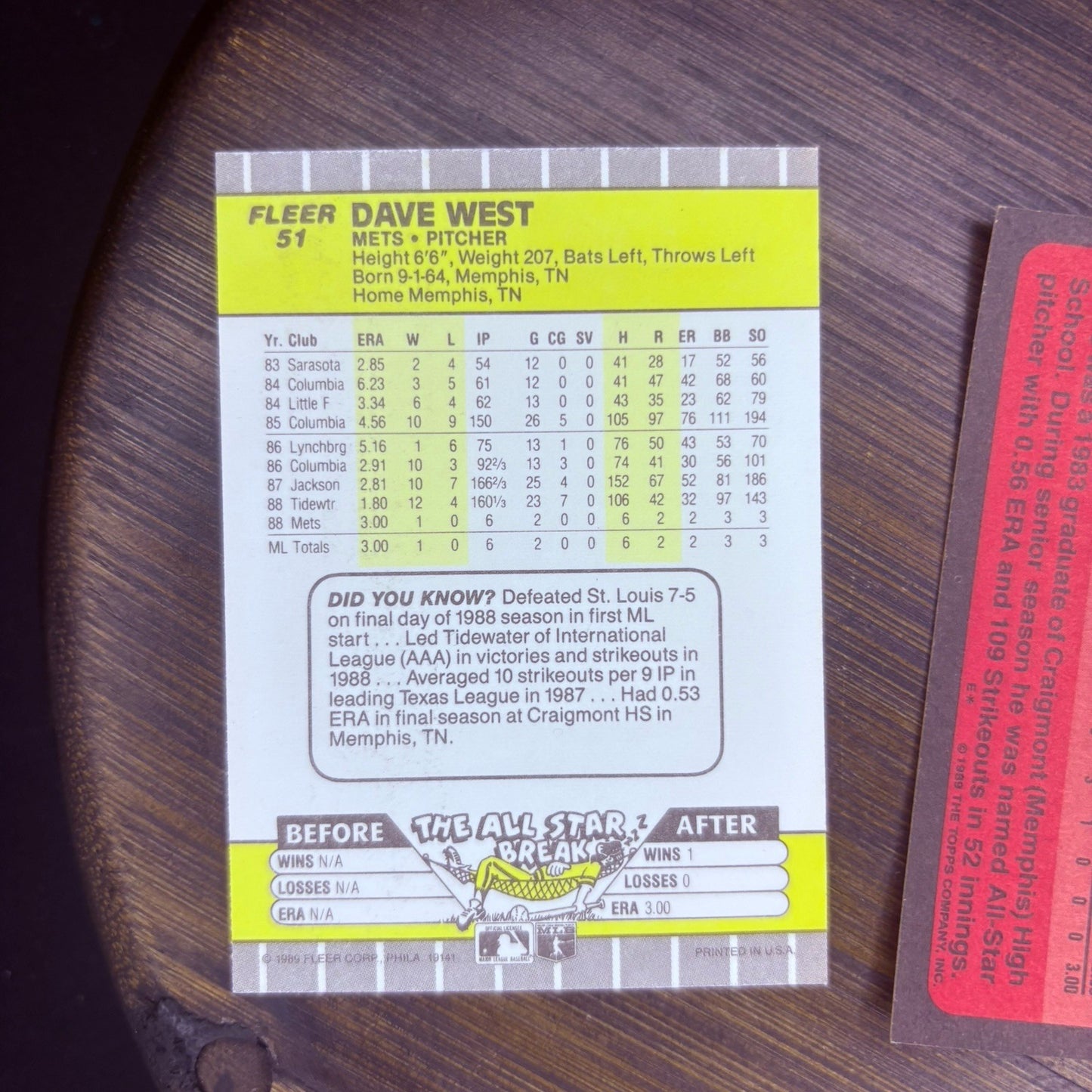 1989 Dave West Rookie Cards #41, #787, #51 High Grade Trading Card Lot Of 33