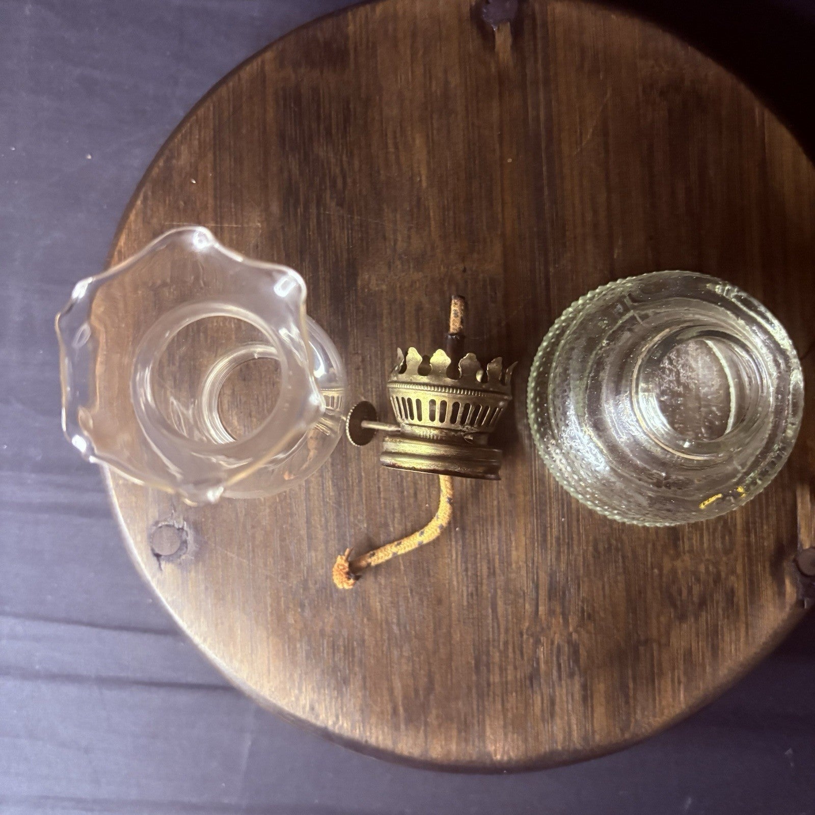 Vintage Miniature Hurricane Lamp w/ Hobnail Double Bubble Base Hong Kong Made7