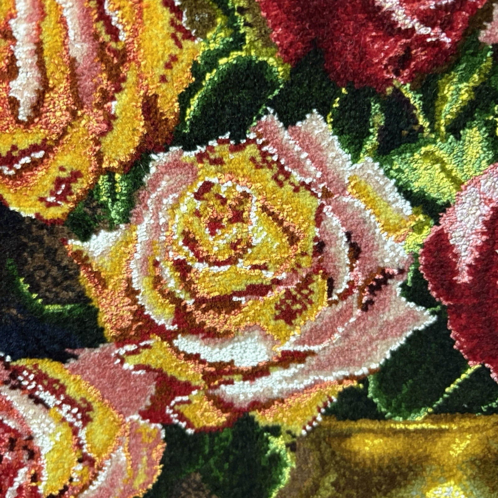 Pictorial Rug Hand Knotted Flower 23”x15” 58X38cm w/Rug Hangers11