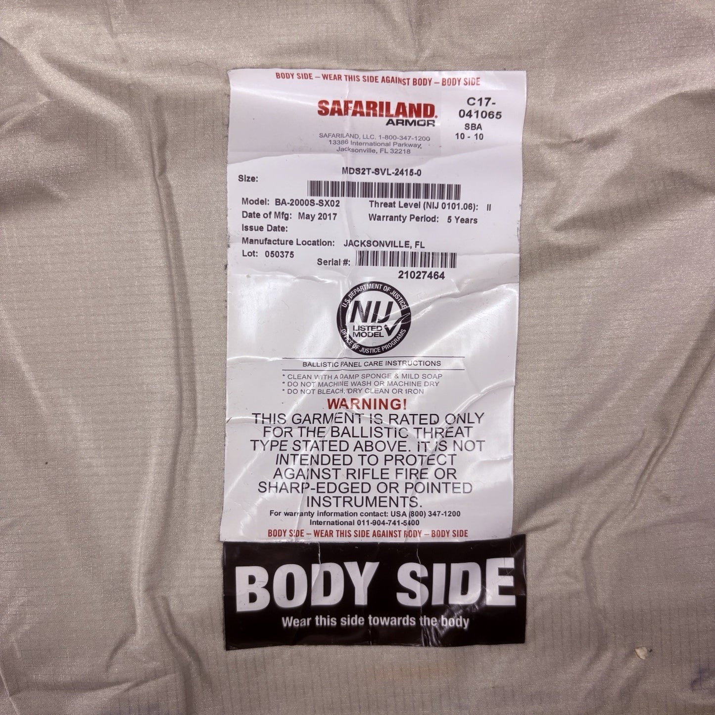 Safariland SX Armor Vest Level 2 II Size XXL Long Thinnest Lightest Bullet Proof11