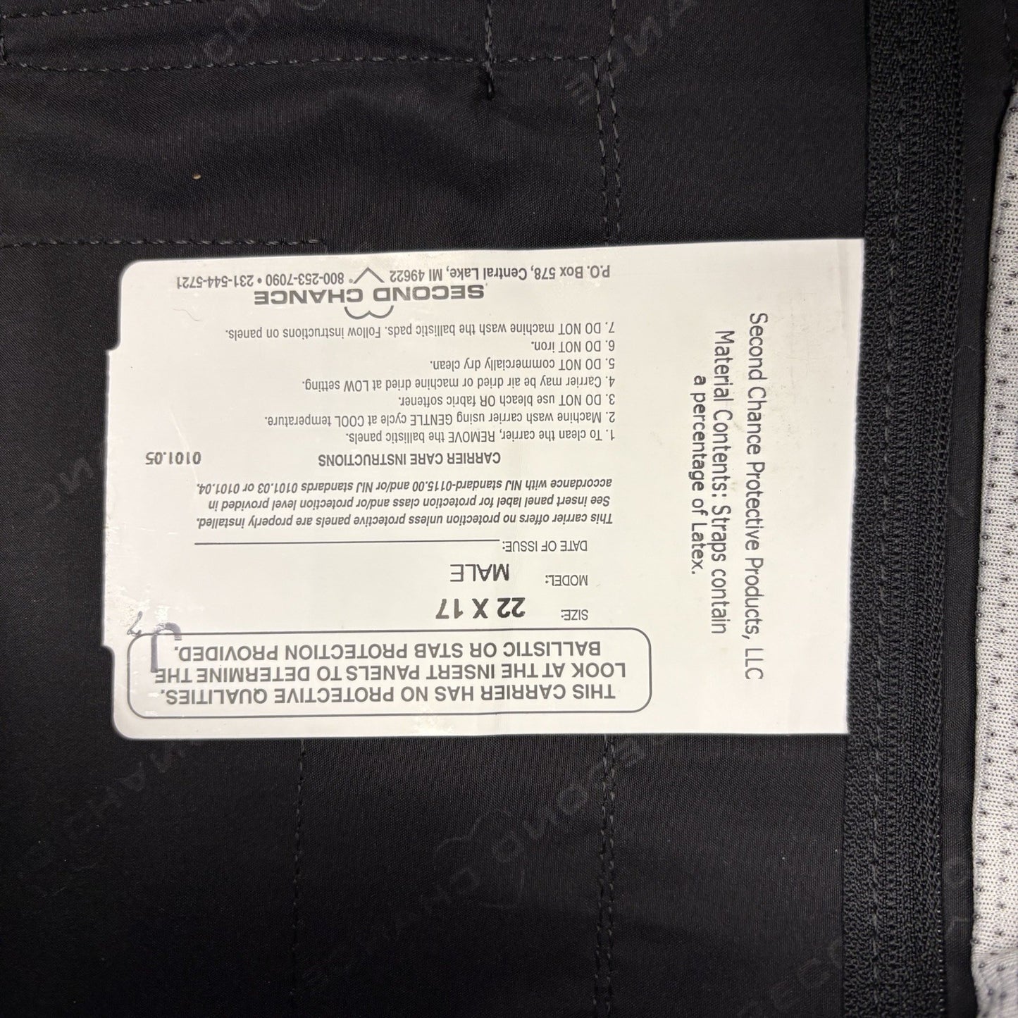 Second Chance 3A (IIIA) Bullet Proof Vest (Size Large Long) Concealable Vest9
