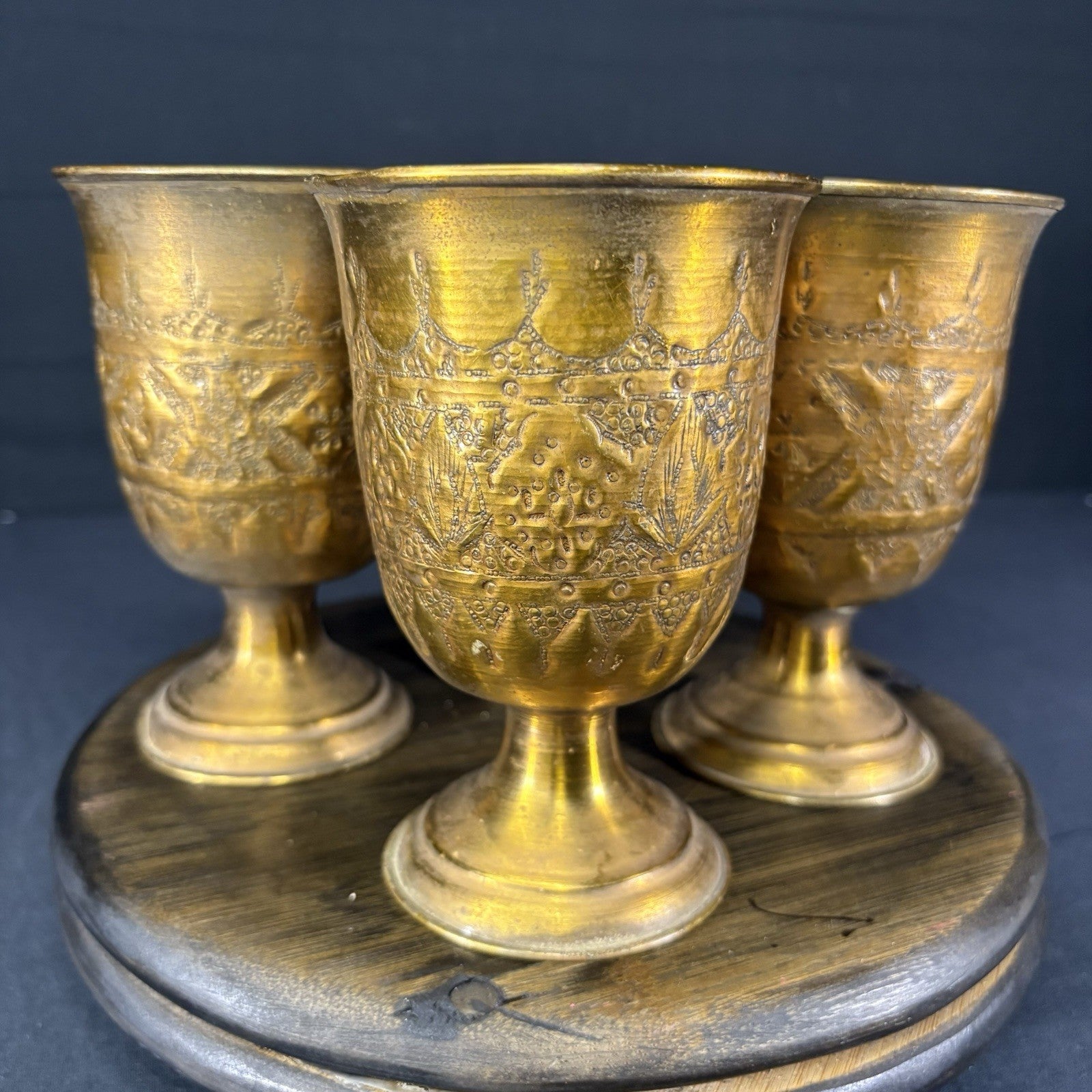 Goblet Set Qajar Dynasty Antique Copper Hand Etched Cups Early 1900s8