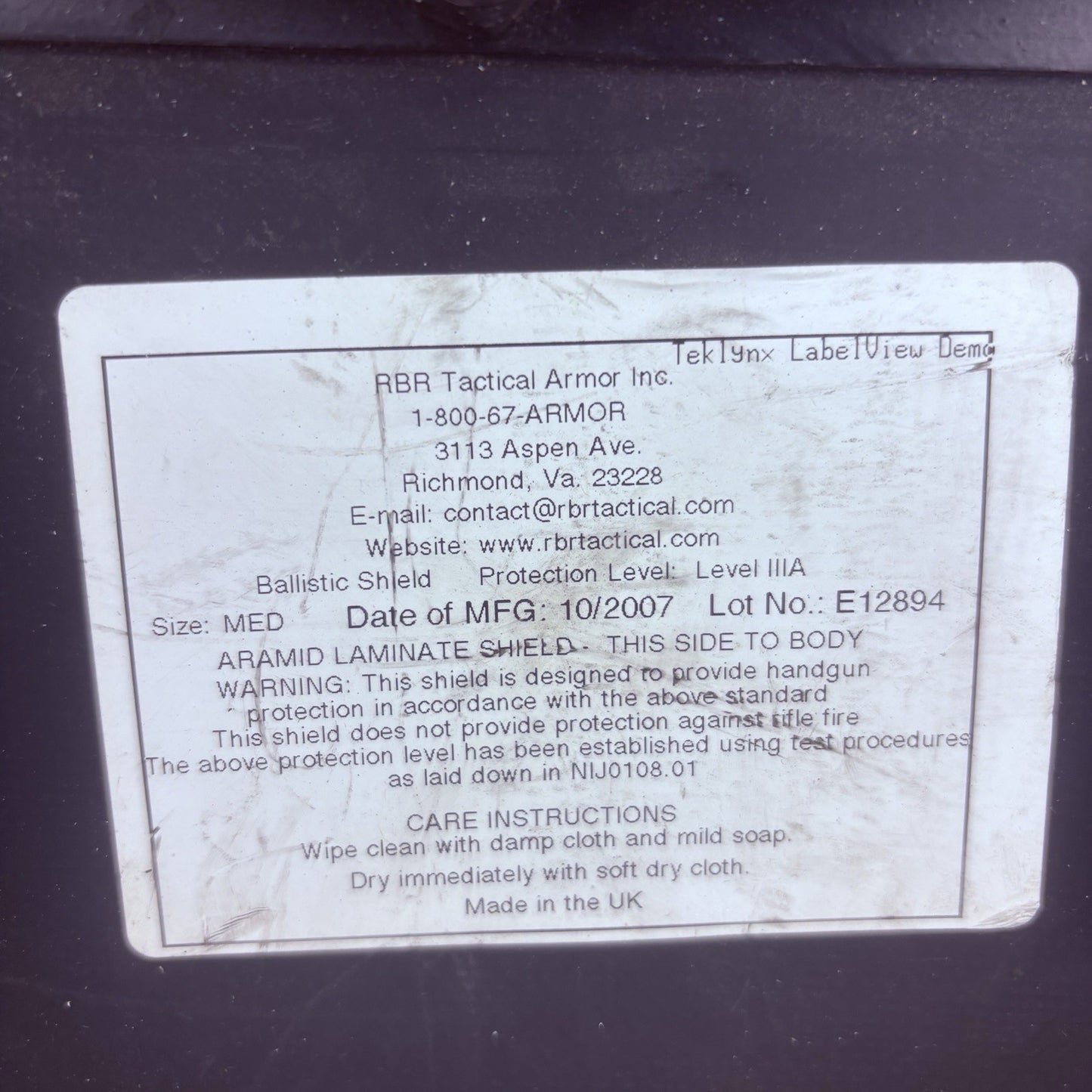 RBR Tactical 3A (IIIA) Ballistic Shield Bullet Proof  40"x 22"4