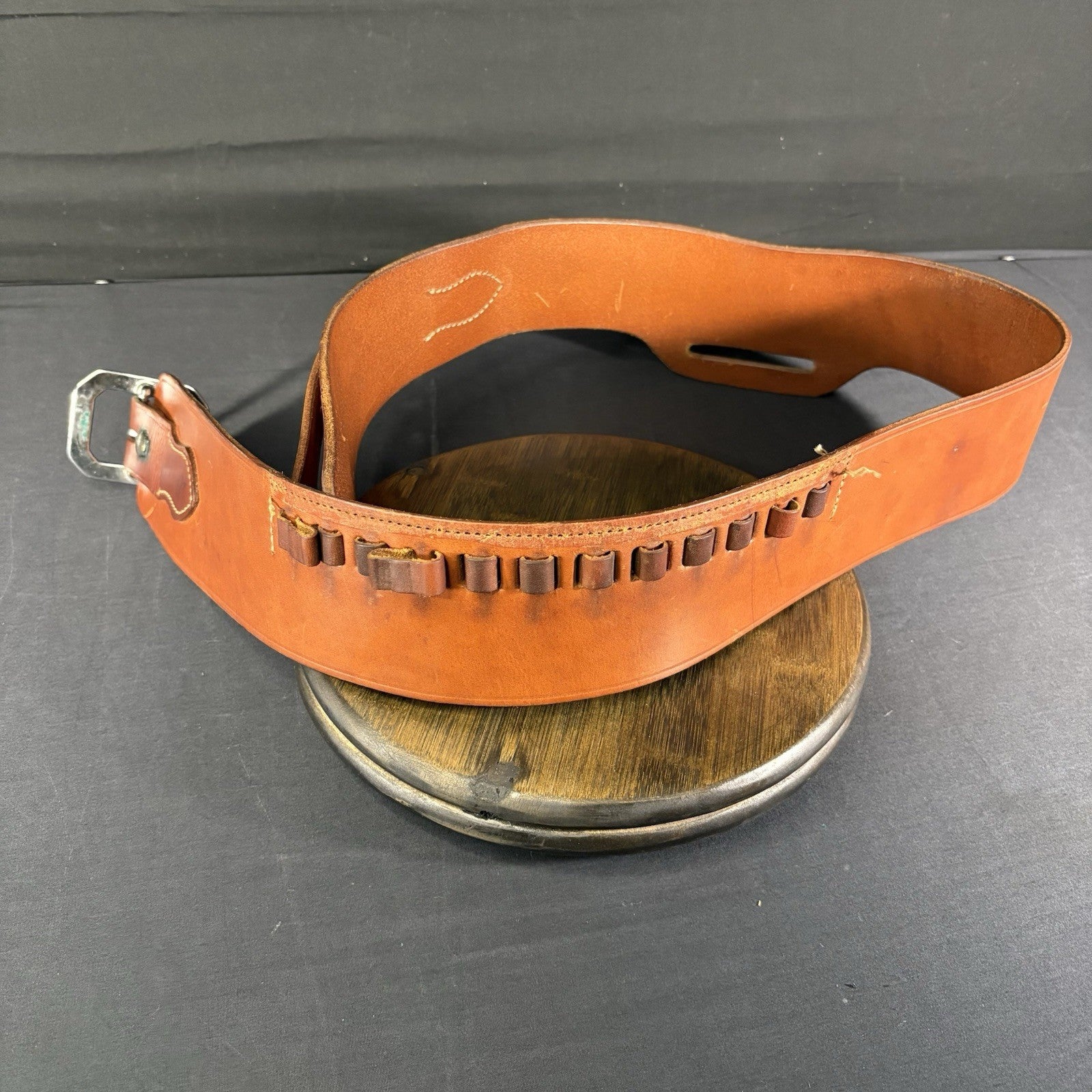 Western Style Leather Bullet Loop Belt For Single Action Holster , Brass Buckle3