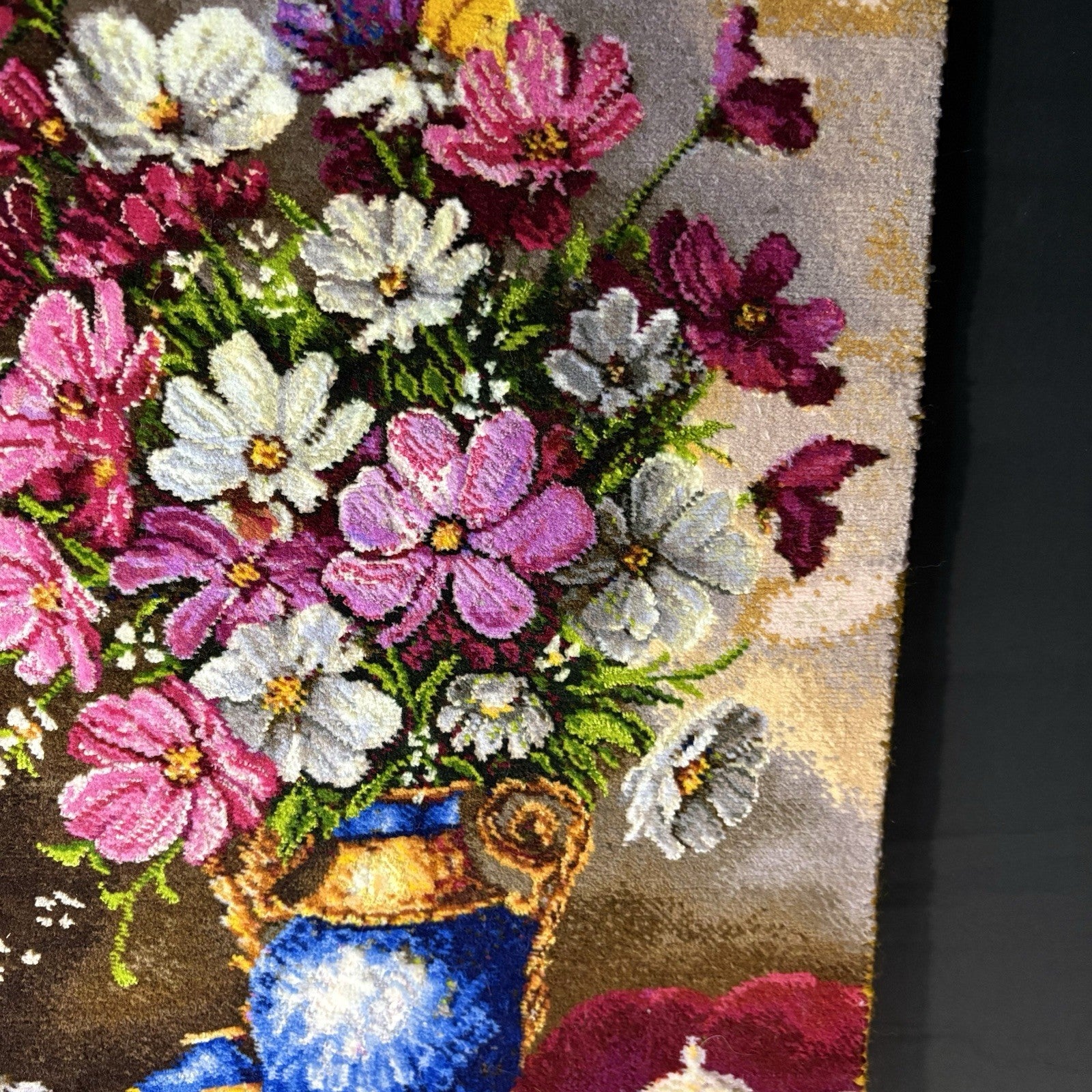 Pictorial Rug Flower Hand Knotted Tab’riz 23”x16” Cotton w/Silk 240KPSI4