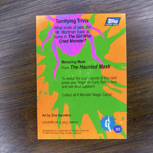 1996 Topps Goosebumps Menacing Mask Monster Magic #M3 High Grade Card See Photos1