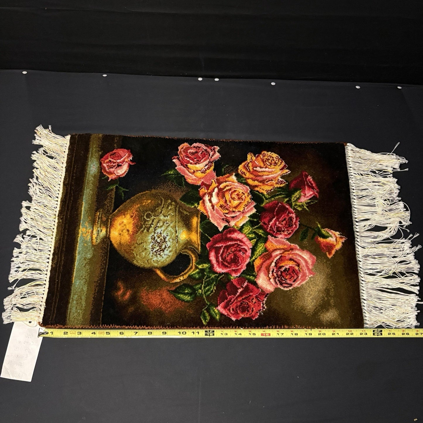 Persian Pictorial Rug Hand Knotted Flower 23”x15” 58X38cm w/Rug Hangers16