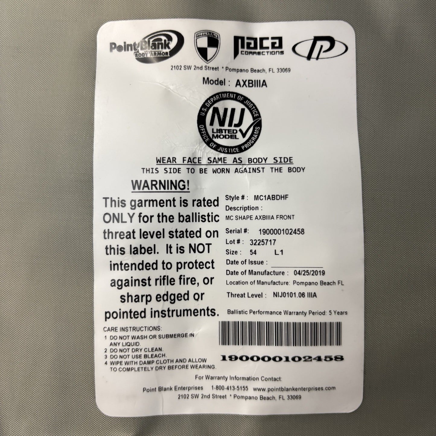 PB Armor 3A (IIIA) Plates AXIIIA Size (XXL) XX-Large & Long ~2019~ Bullet Proof3