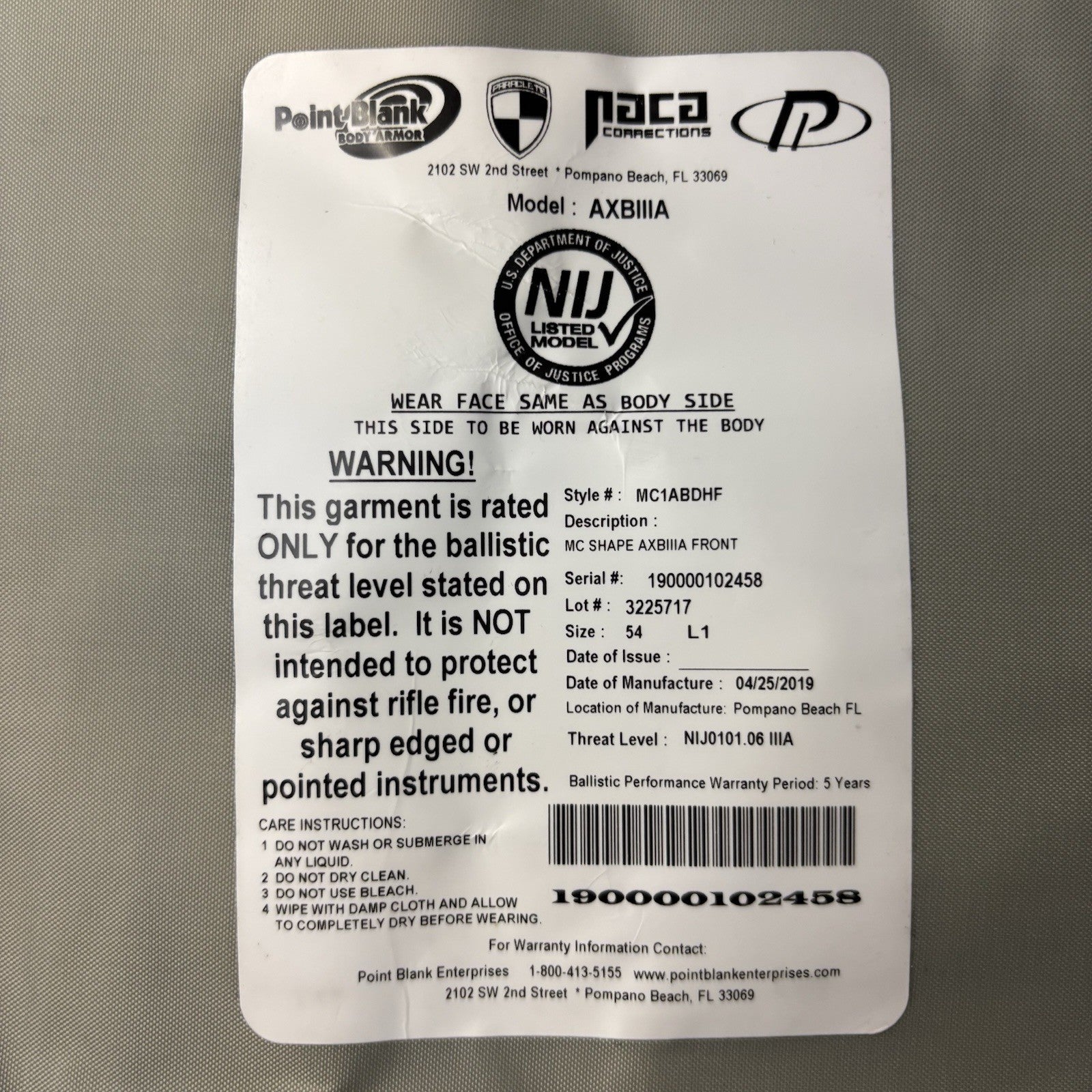 PB Armor 3A (IIIA) Plates AXIIIA Size (XXL) XX-Large & Long ~2019~ Bullet Proof3