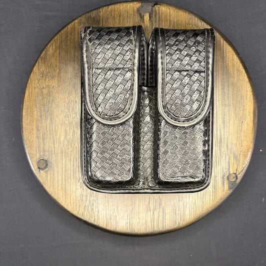 BIANCHI Double Magazine Pouch 10mm .45 AccuMold Elite Leather BasketWeave Size 40