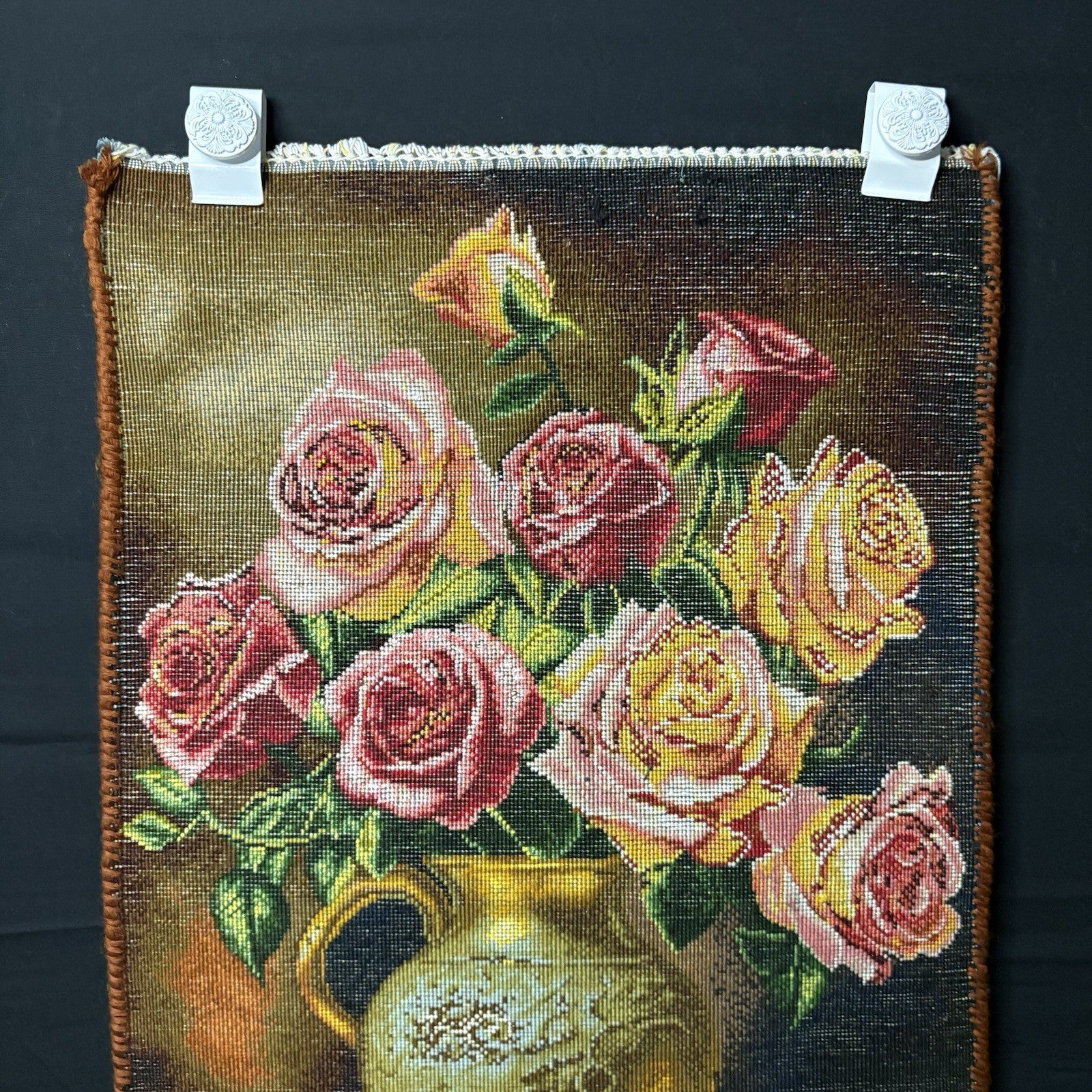 Persian Pictorial Rug Hand Knotted Flower 23”x15” 58X38cm w/Rug Hangers20
