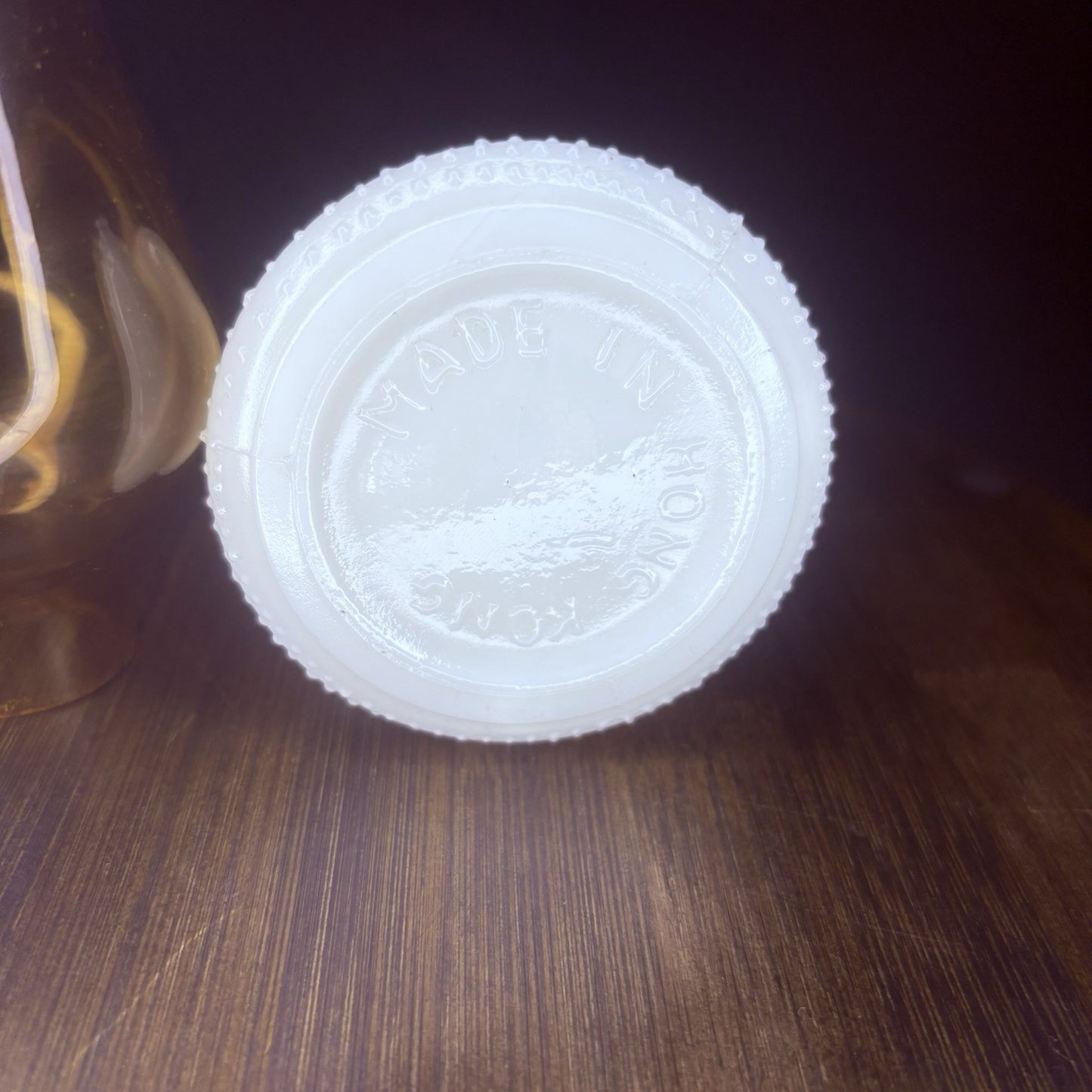 VTG Miniature Hurricane Oil Lamp Hobnail Milk Glass Base Amber Globe, Hong Kong9