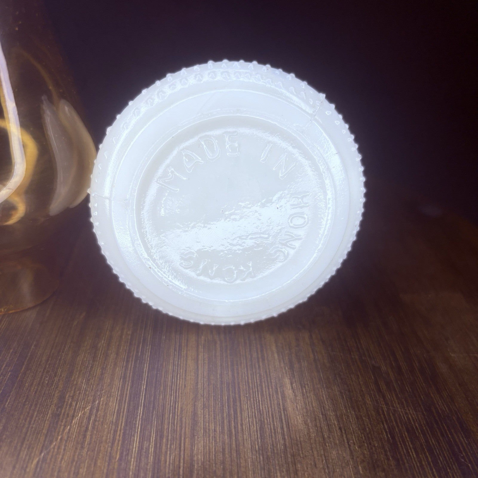 VTG Miniature Hurricane Oil Lamp Hobnail Milk Glass Base Amber Globe, Hong Kong9