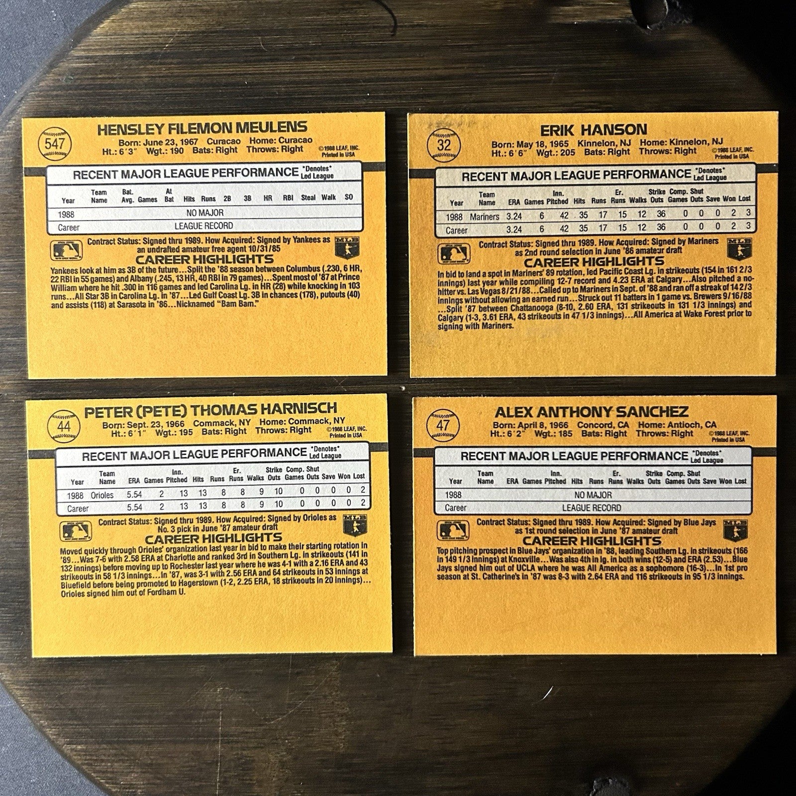 1989 Donruss Rated Rookies High Grade MLB Trading Card Lot Of (4)1