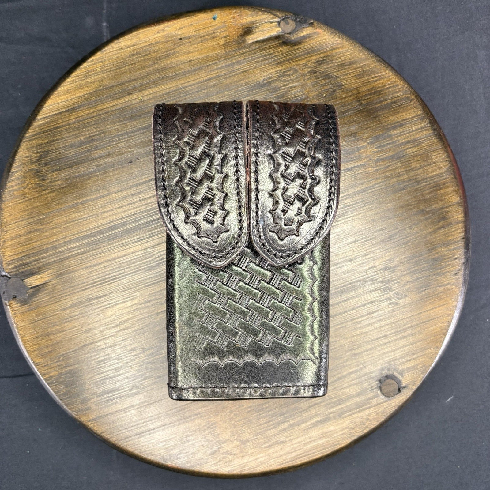 Safariland Leather Double Magazine Pouch Double Stack Brng 9mm S&W 59 .45 Auto0