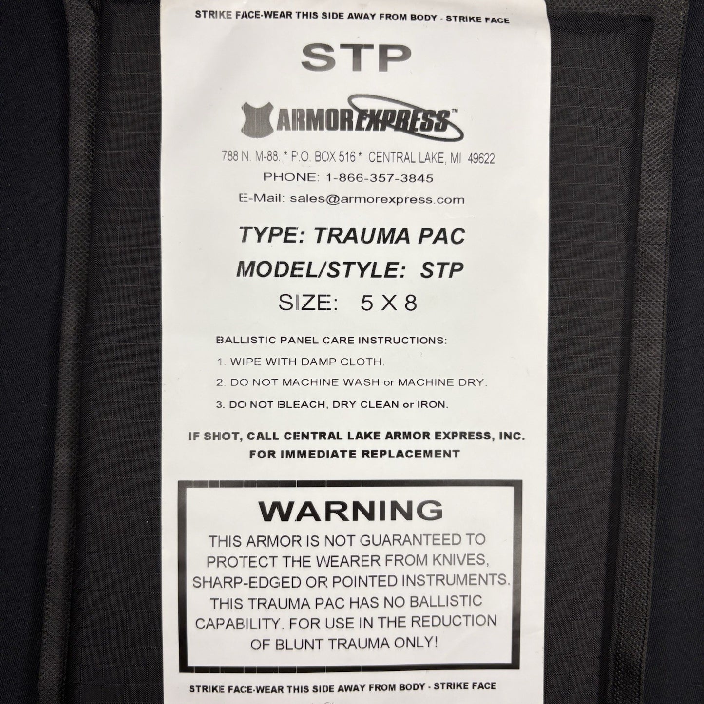 Armor Express Trauma Pad 5x8 Model STP Soft Black Impact Panel Body Armor1