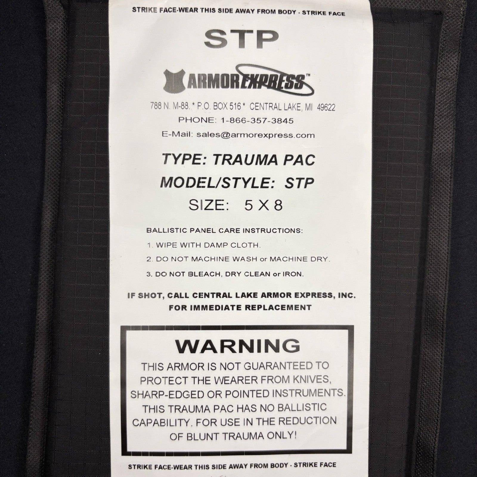Armor Express Trauma Pad 5x8 Model STP Soft Black Impact Panel Body Armor1