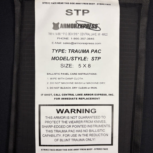 Armor Express Trauma Pad 5x8 Model STP Soft Black Impact Panel Body Armor1
