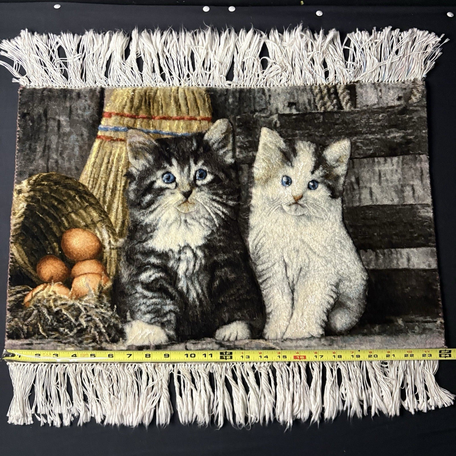 Pictorial Rug 3-D Kittens Tabrizz Hand Knotted 24”x16” w/Rug Hangers14