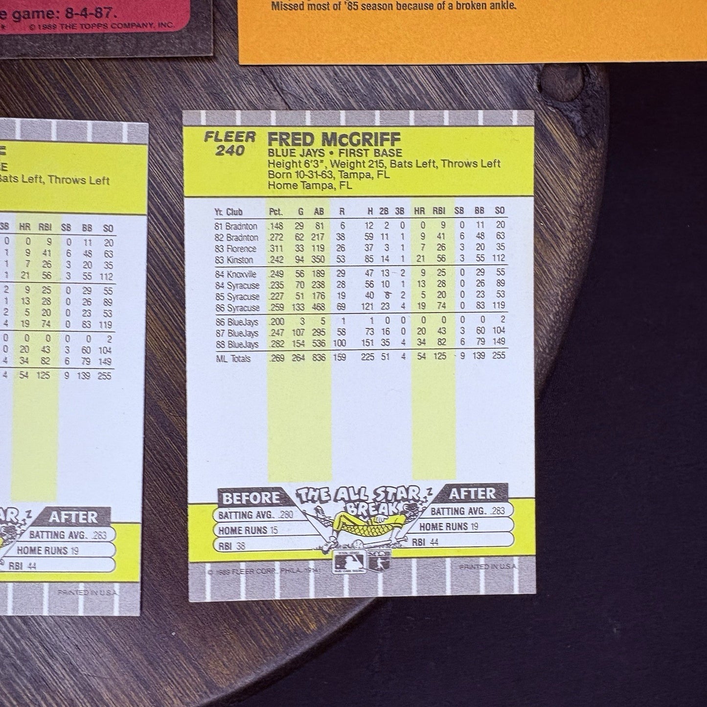 1989 Fred Mcgriff (Lot Of 6) Trading Cards BC19, #240, #745 HIGH GRADE16
